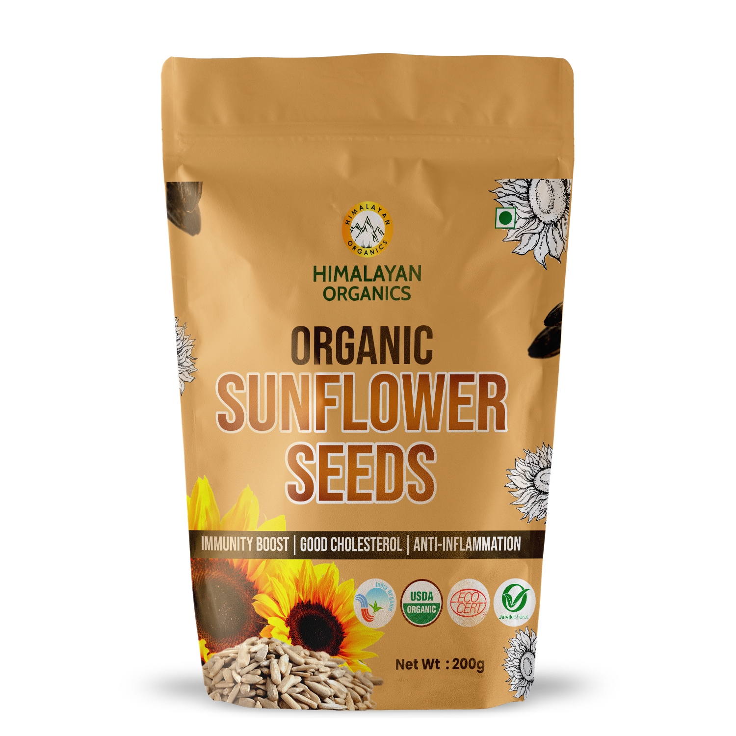 Himalayan Organics Certified Organic Sunflower Seeds - Rich in Fiber & Minerals - Supports Good Cholesterol & Boosts Immunity