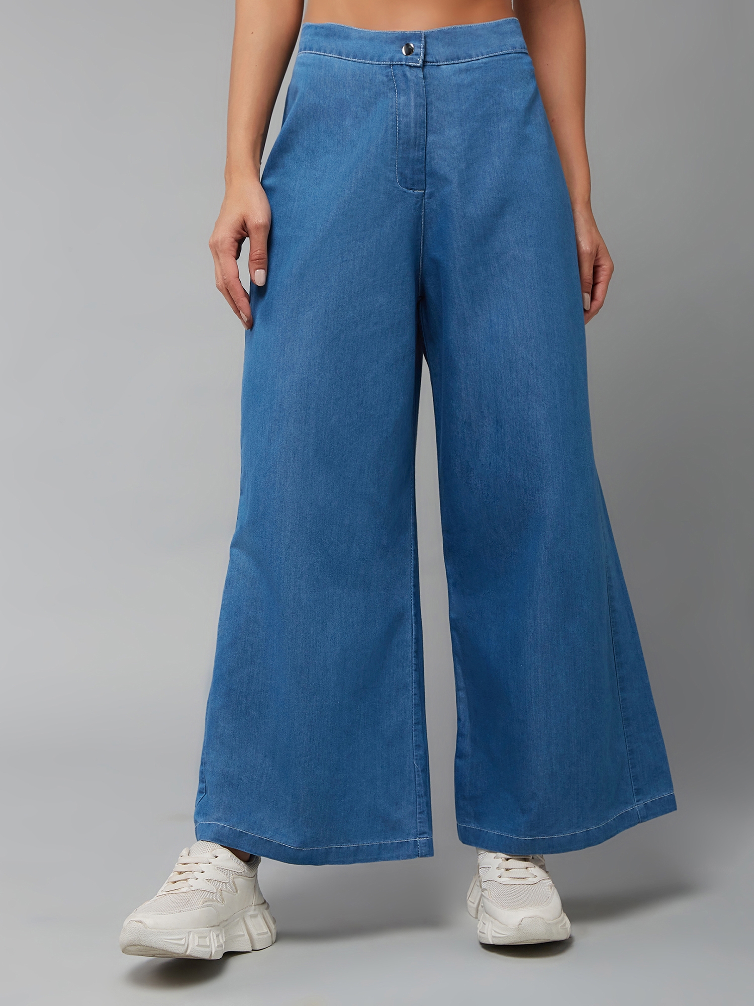 Dolce Crudo | Women's Blue Wide-Leg High Rise Clean Look Regular Length Denim Pants