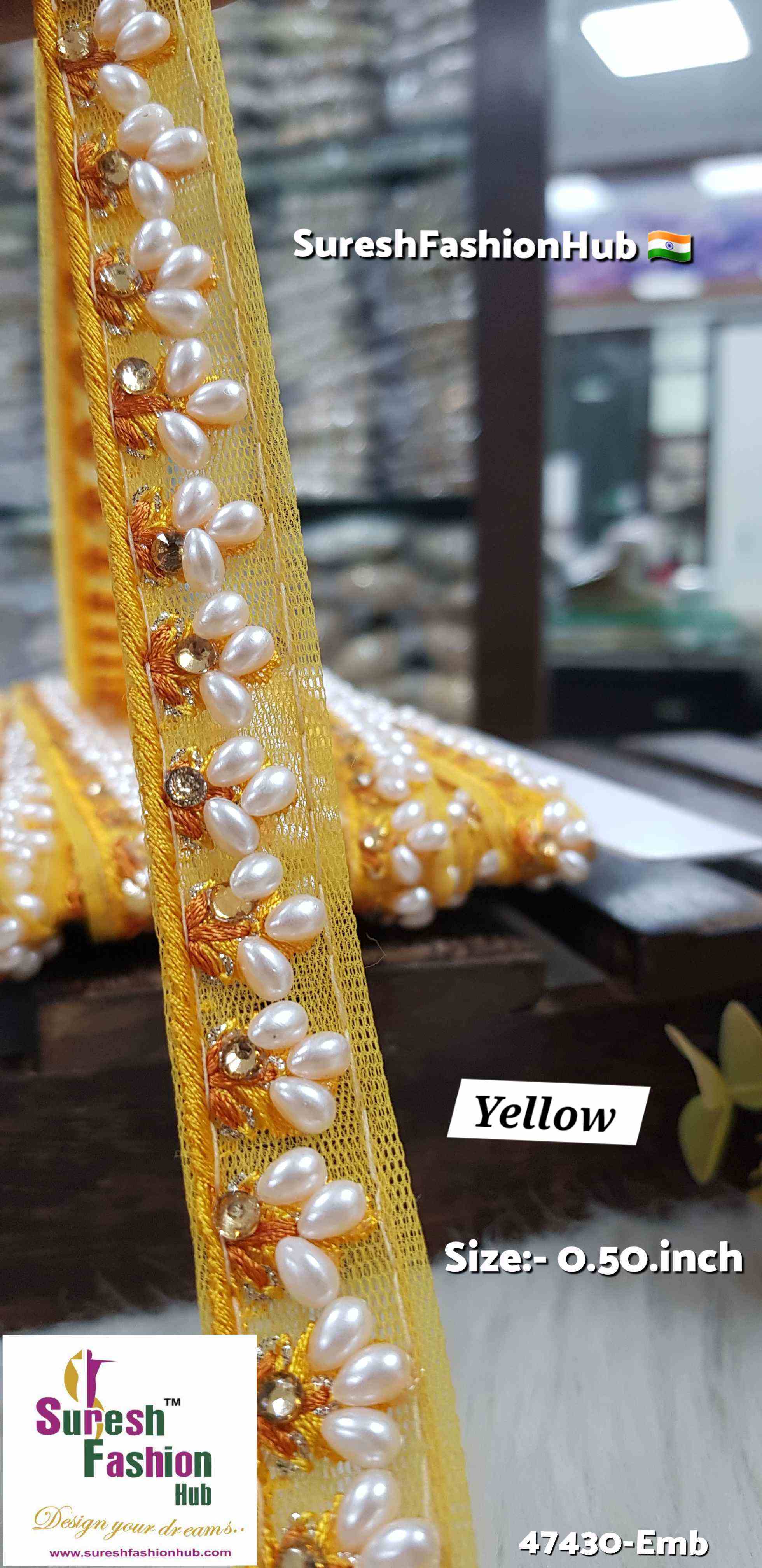 LuxeGlimmer Embroidered Trim Yellow Color