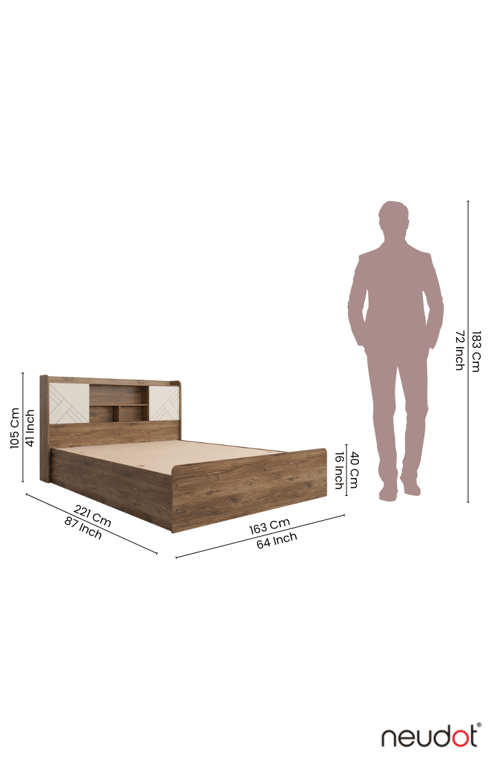 Paris Bed With Box Storage - Queen, Western Oak Finish