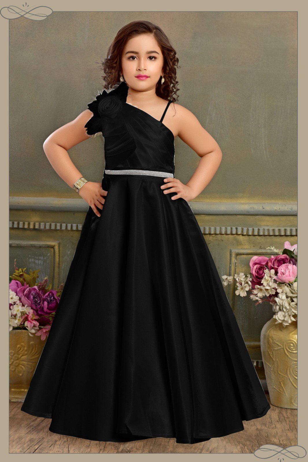 Albion Kids Girls Ethinic Black Gown