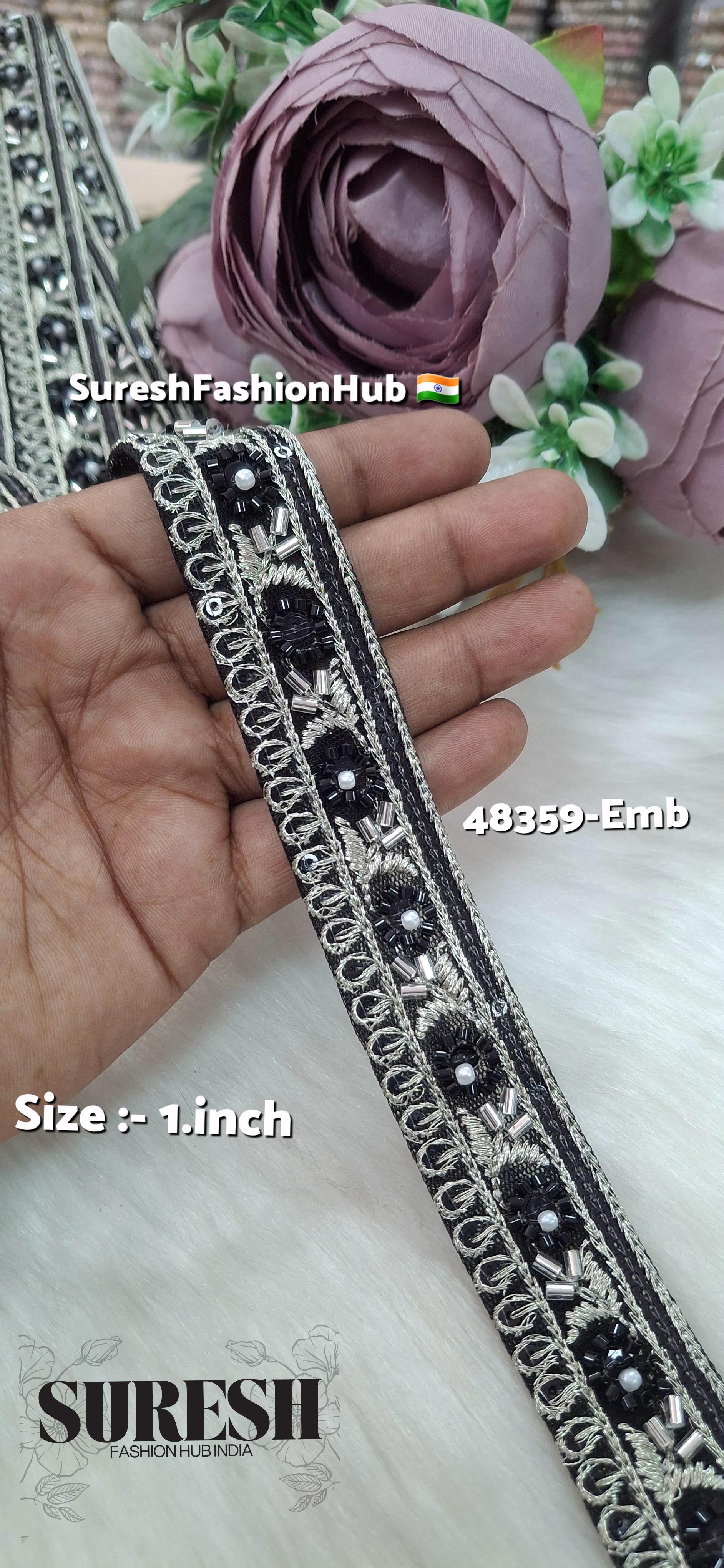 Black Beaded Floral Charm Net Embroidered Lace