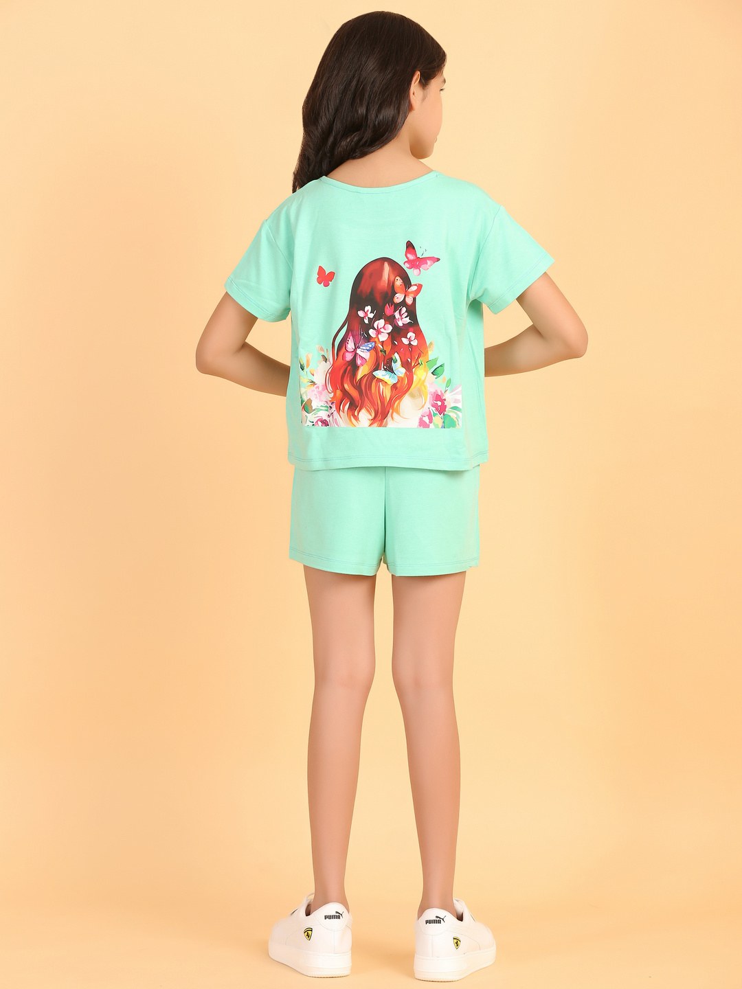 Ninos Dreams Girls Back Printed  Girl with Butterfly Coord set - Light Green