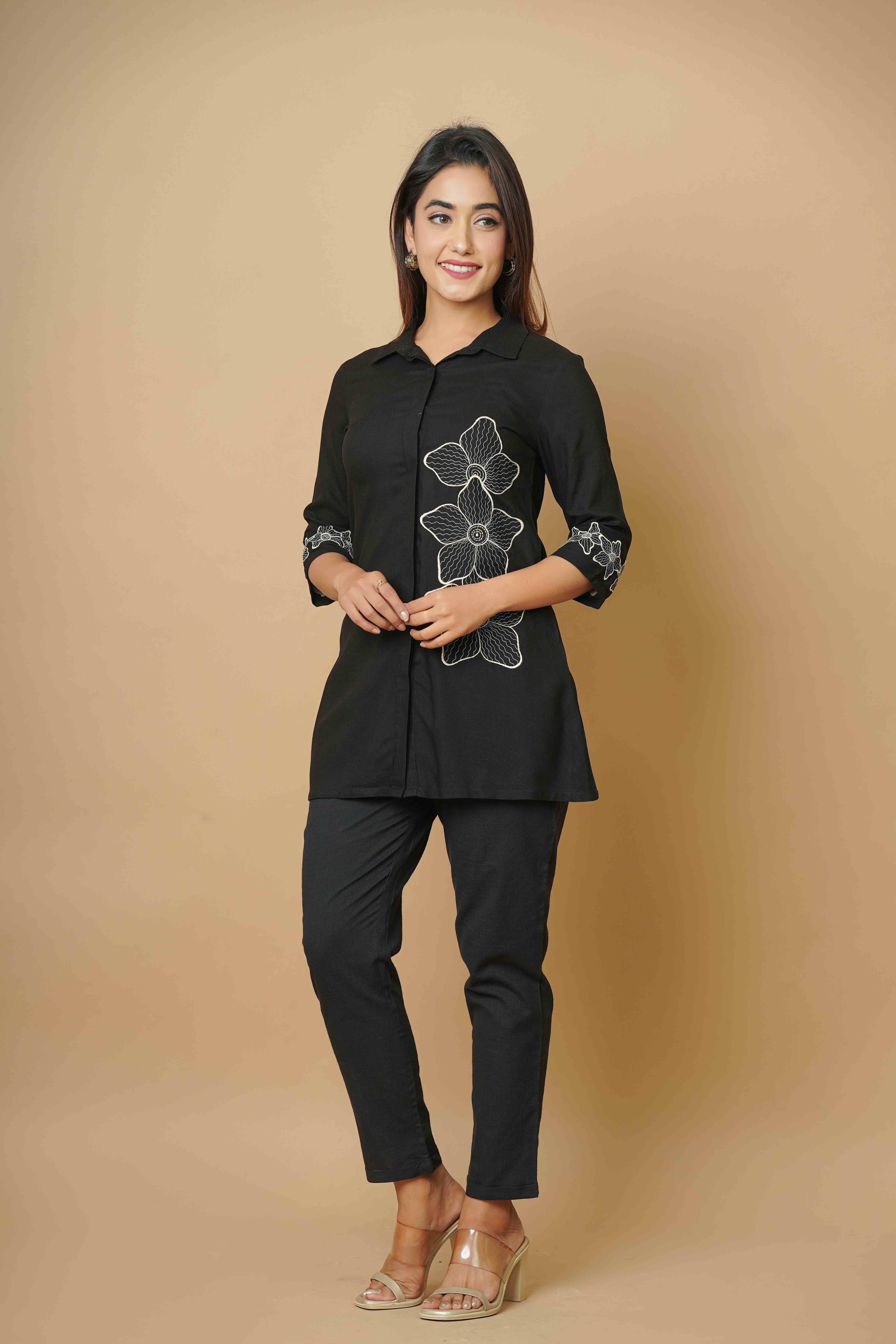 BLACK EMBROIDERED CO-ORD SET