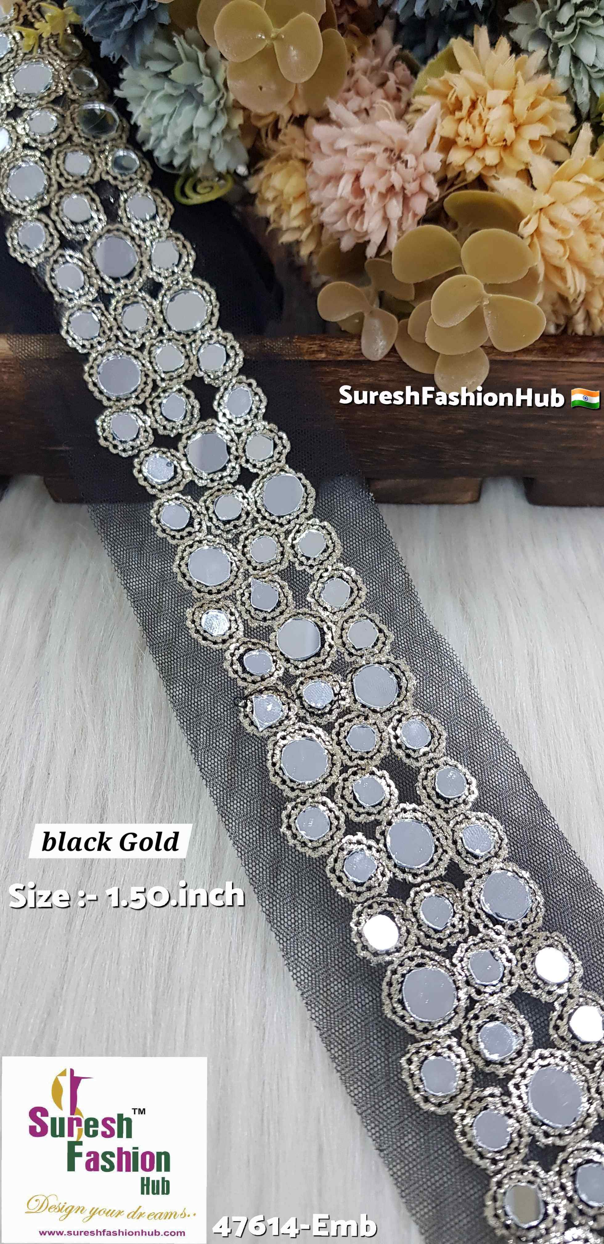 Mirrored Black Gold Sequins Net Embroidery