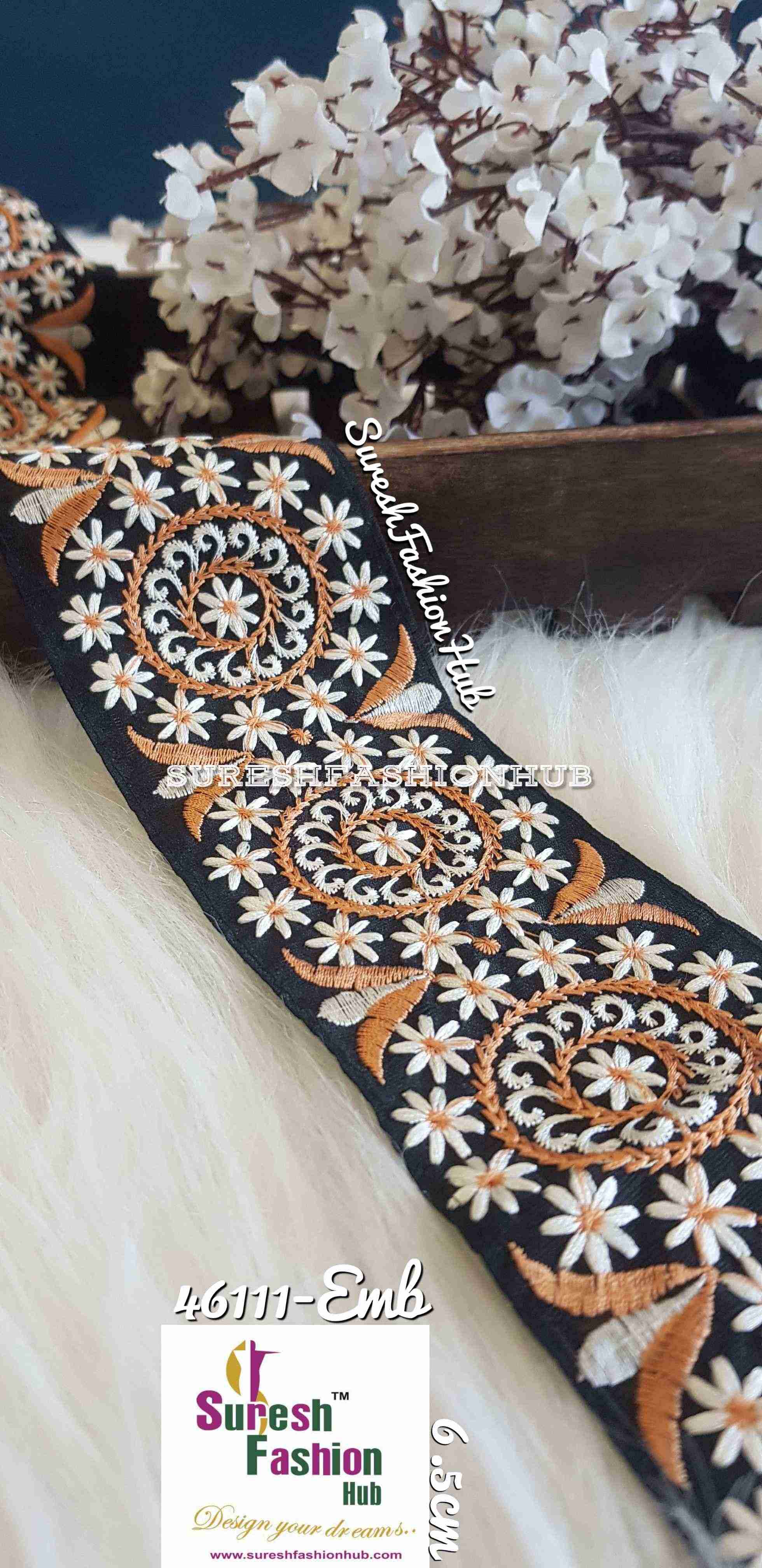 Creative Thread Works  Black Base Embroidered Trim