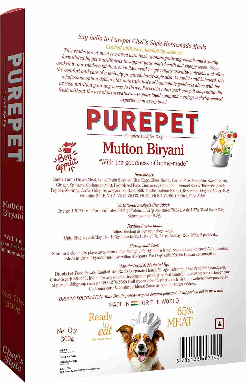 Purepet Mutton Biryani Fresh Food for Dogs, 300g