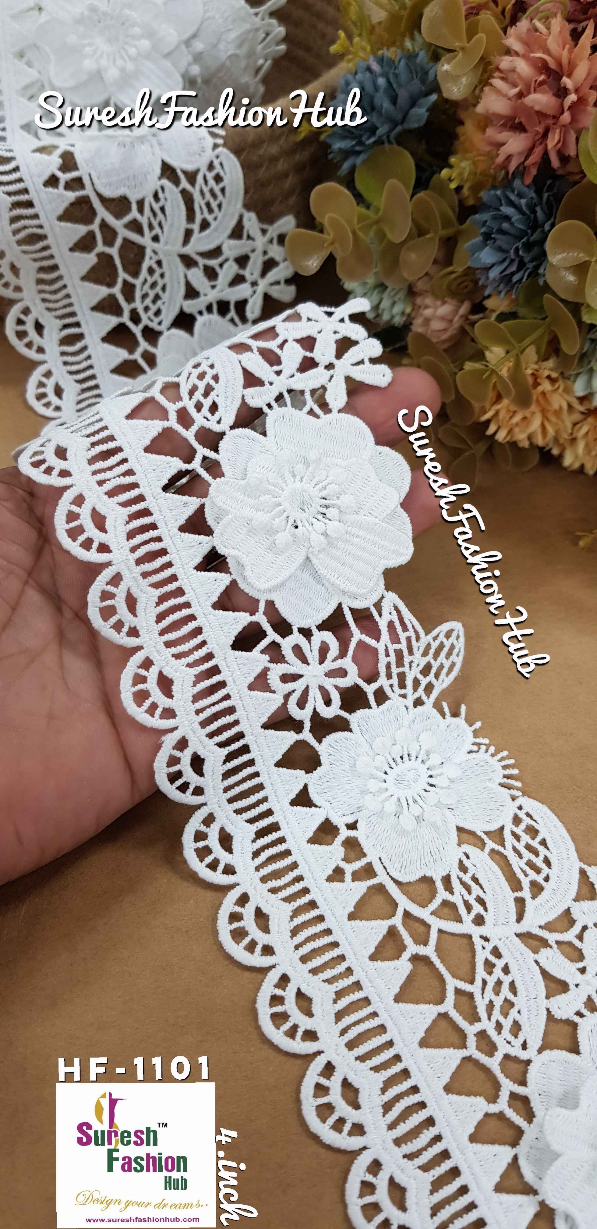 Dyeable Cotton Flower Lace Trim, 1 metre, 4inch