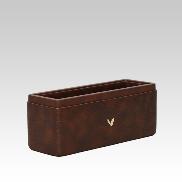 Pen/Pencil Holder | Faux Leather | Rectangular Large | Classic | Brown