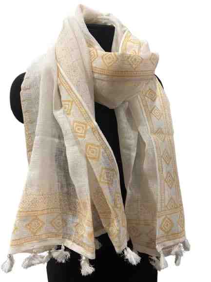 Blockprinted Linen Stoles With Tassels