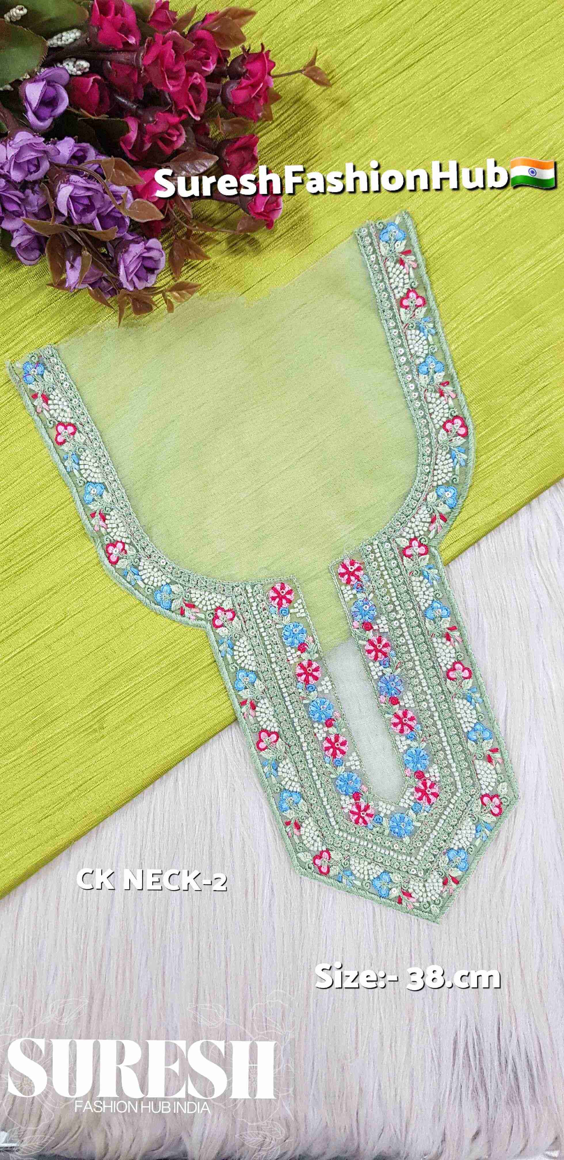 Mint Whisper Embroidery Neck Design – Pastel Green | CK NECK-2