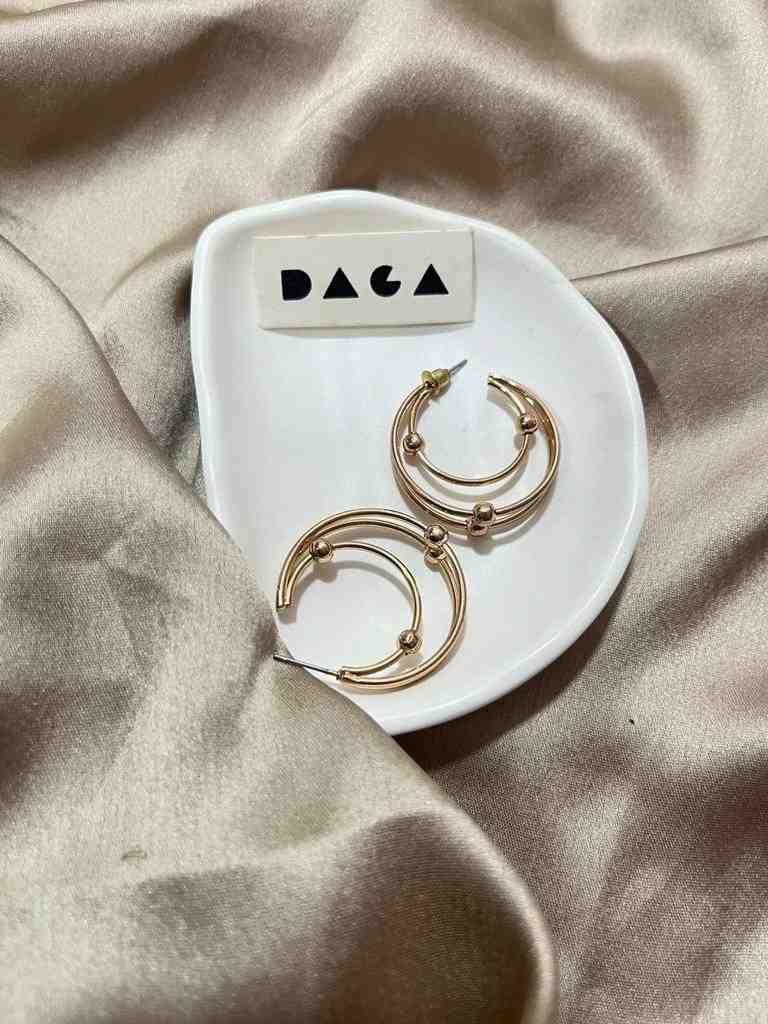 gold triple layer beaded hoops