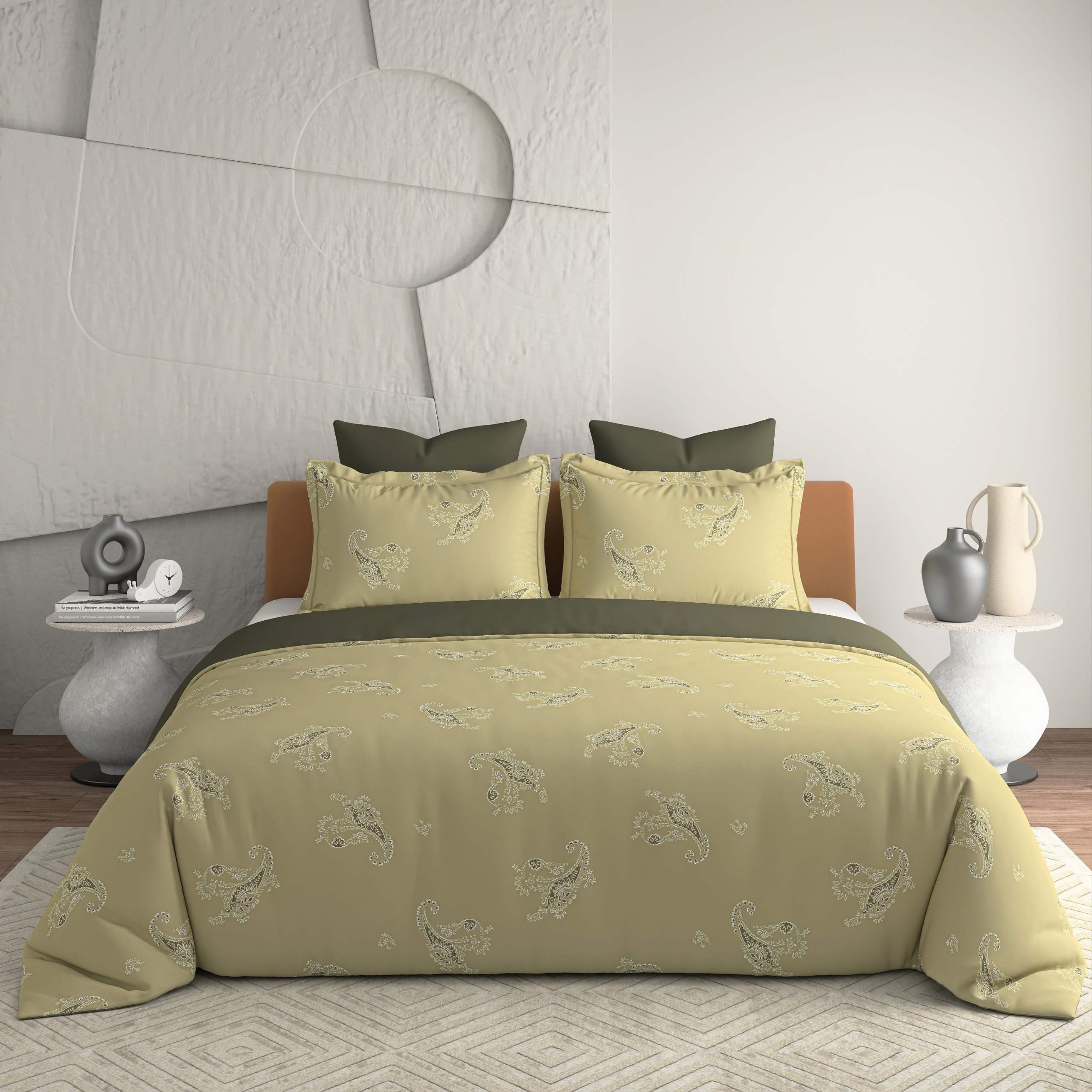 Bellagio Jovial Ecru Beige Cotton 3pc King Size BedSheet Set