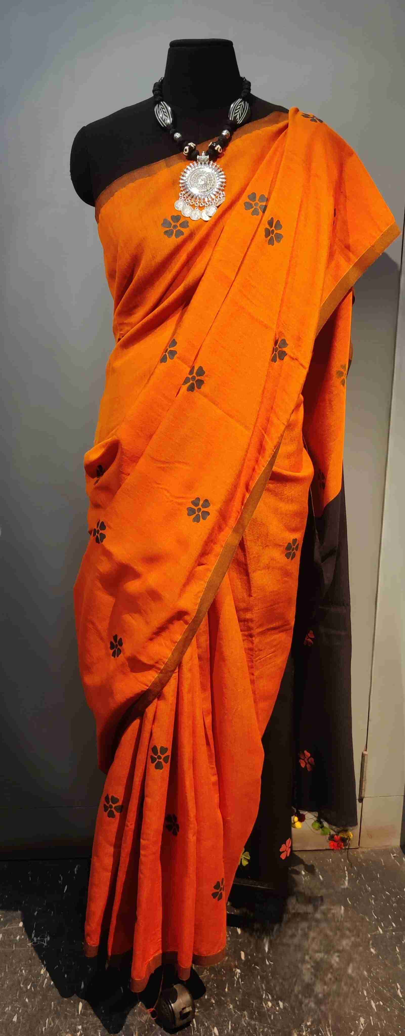 Handpainted Cotton Silk Sari-or