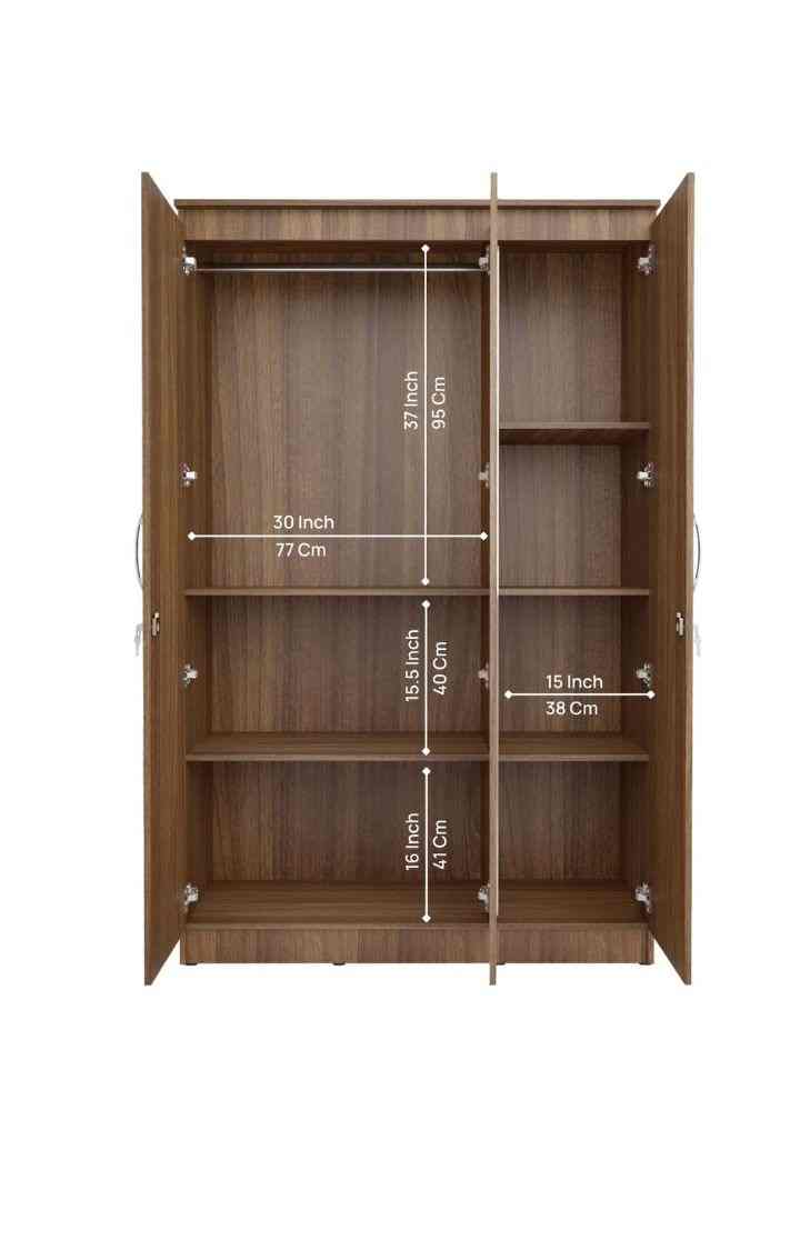 PICO Engineered Wood 3 Door Wardrobe with Out Mirror - Leon Teak
