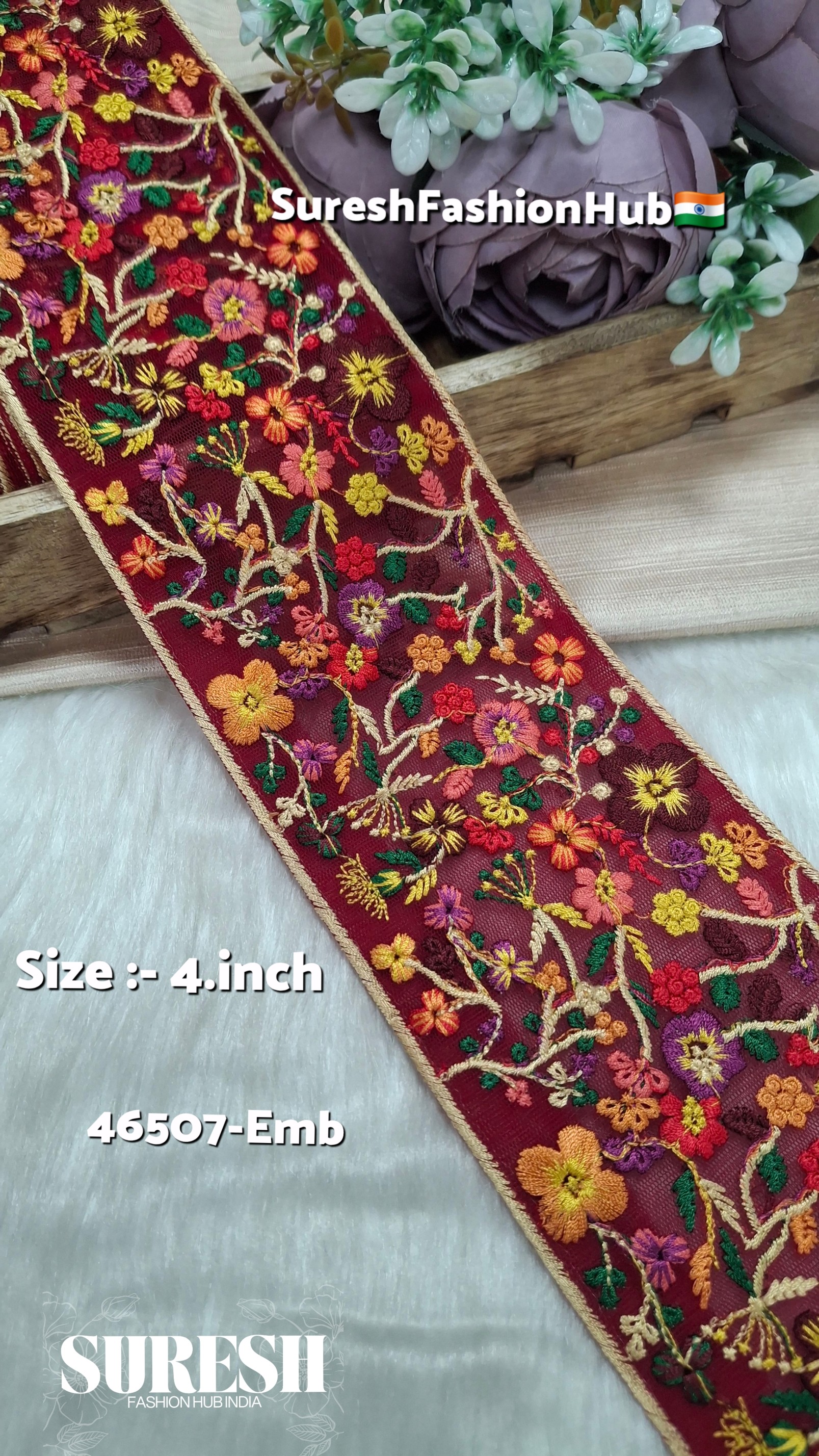 46507-Emb Blossom Weave Embroidery Lace – Red