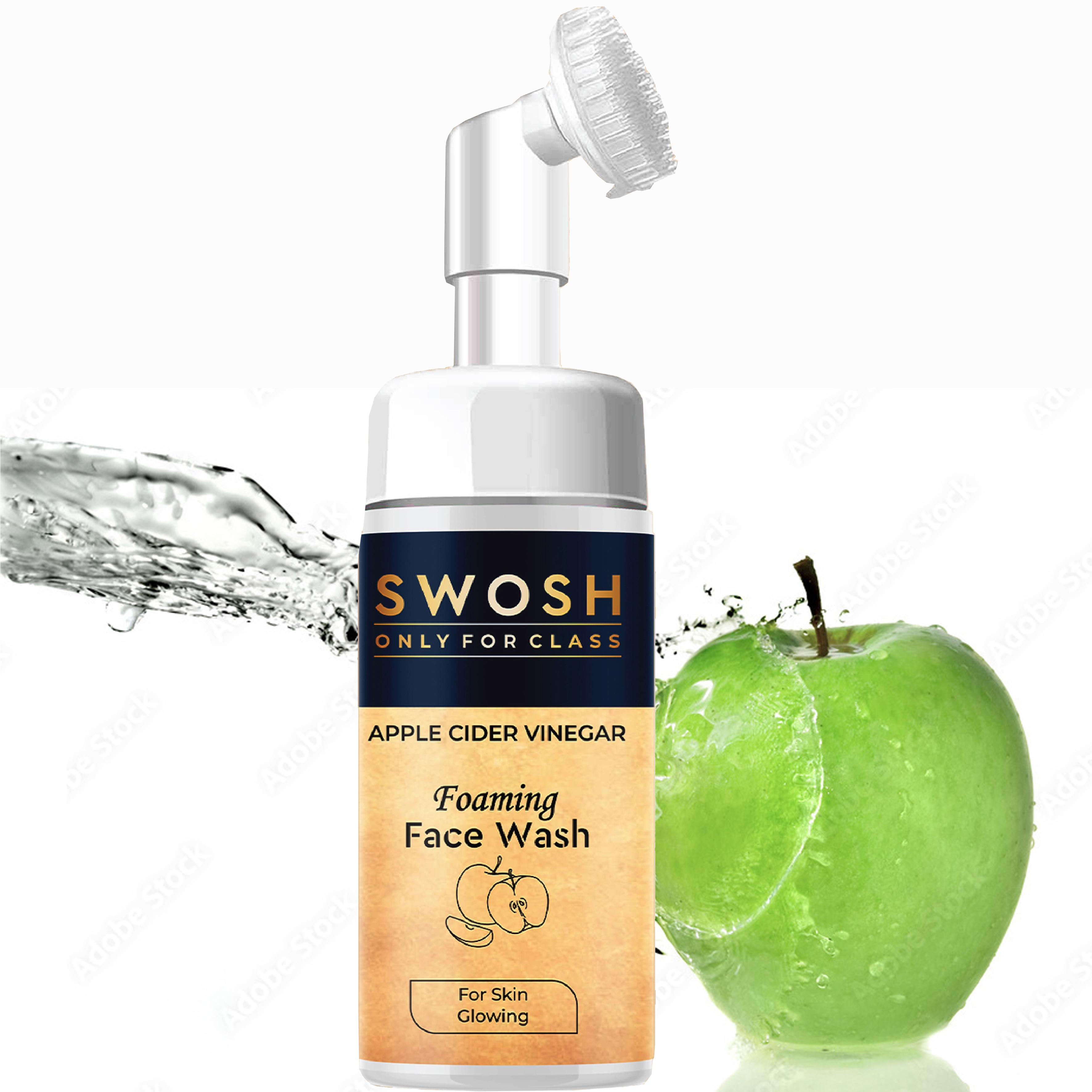 SWOSH | SWOSH Apple Cider vinegar (Apple extract) Foaming Face Wash for Acne Prone & Oily Skin - No Parabens, Sulphate, Silicones & Colour (with Built-in Face Brush), 100 ml 0