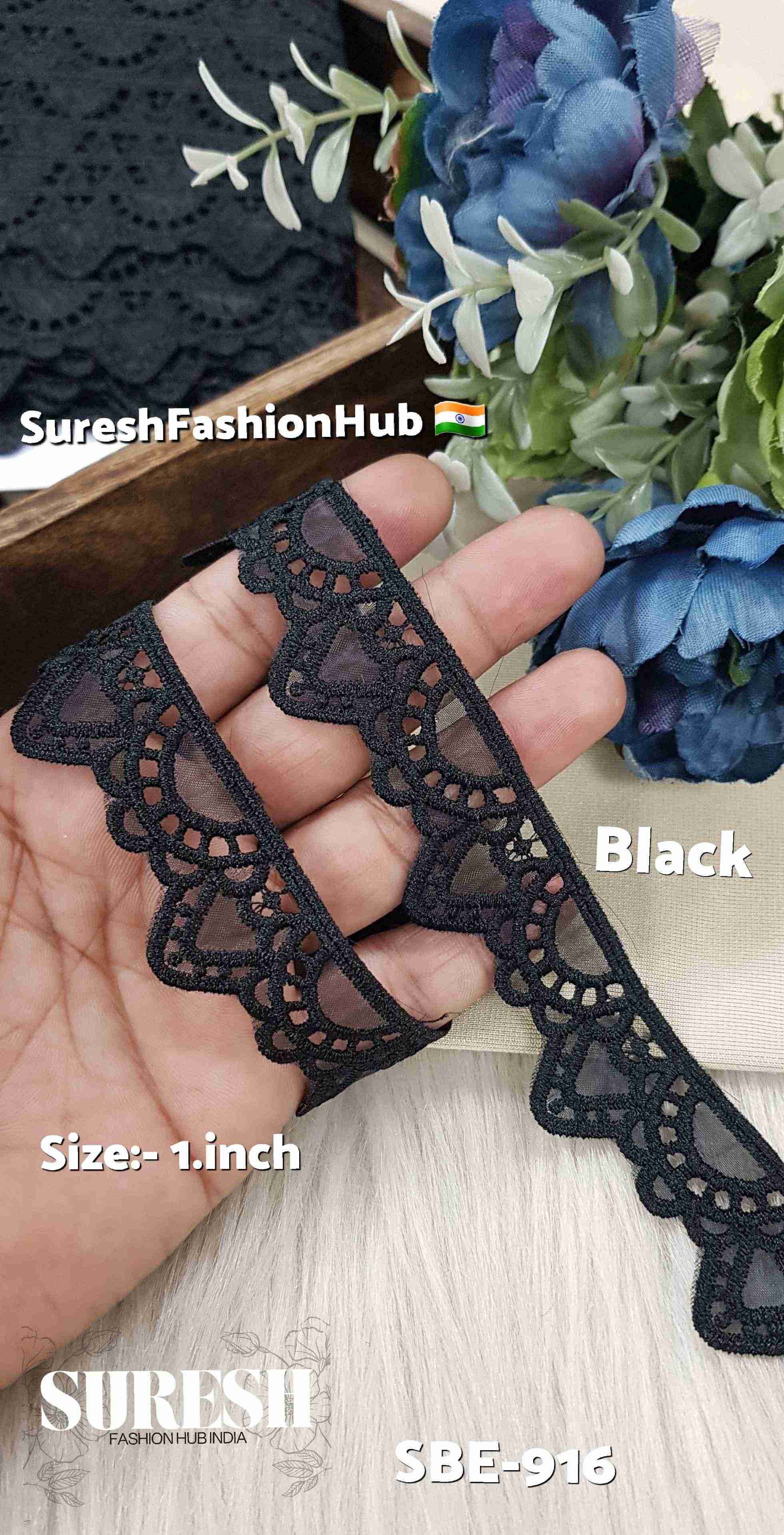 Floral Delight Black Organza Cutwork Lace