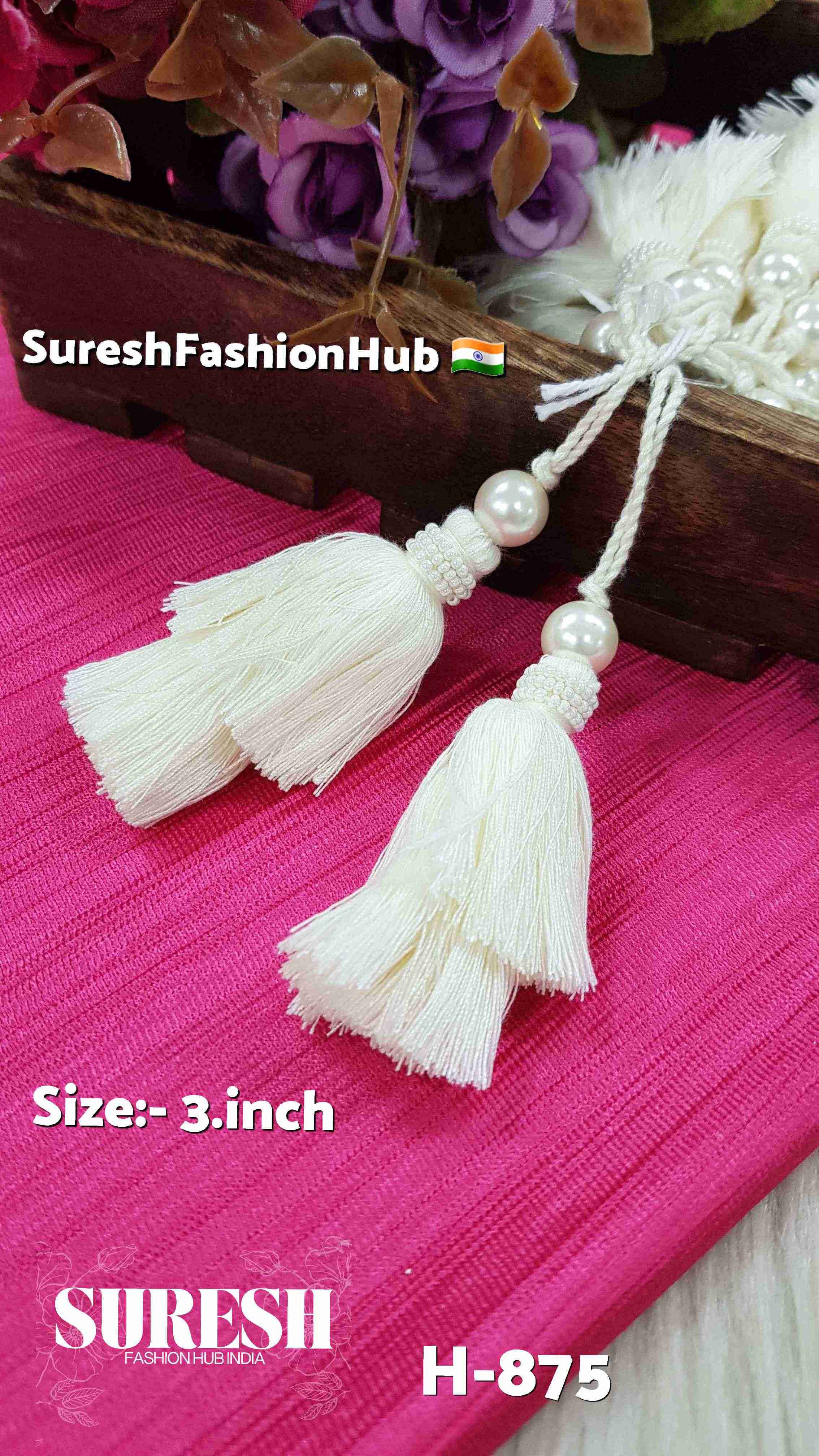 Elegant Off-White Pearl Thread Tassel – H-875 (Pack of 2 pieces )