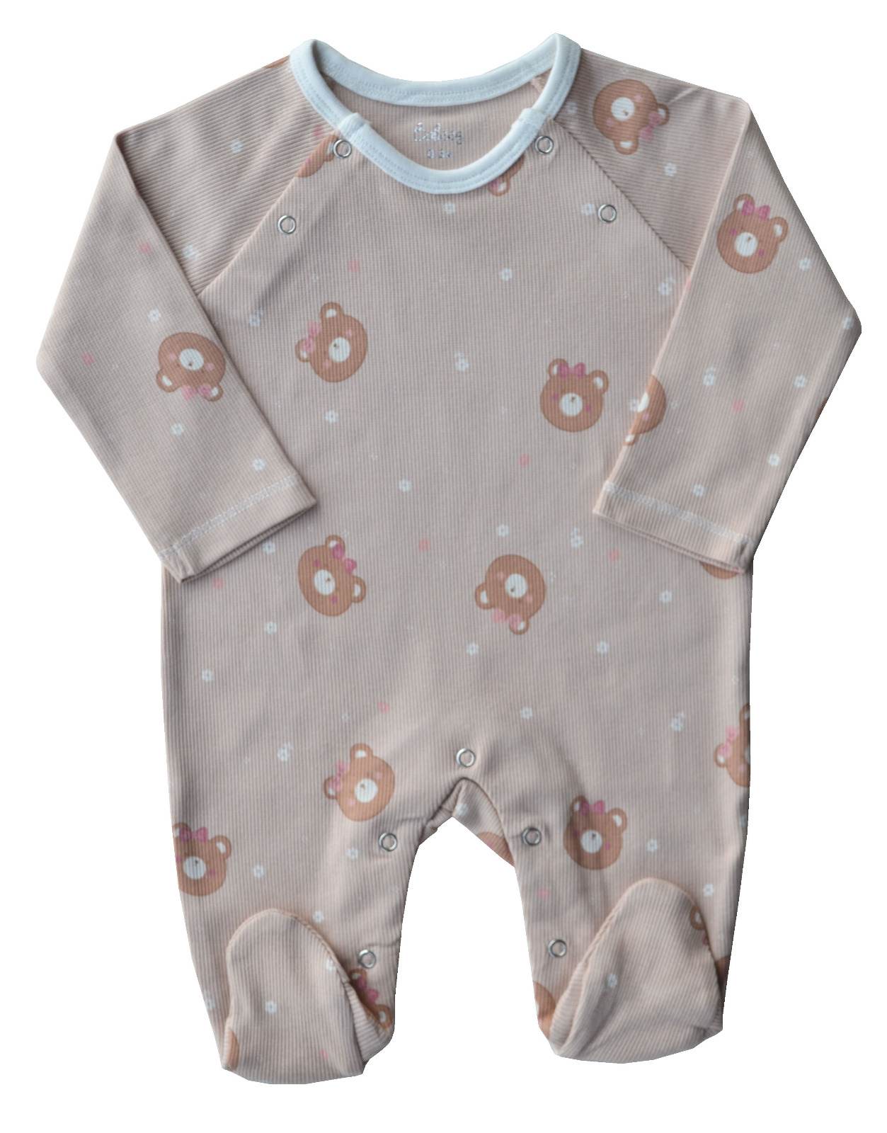 Baby's Full Romper/Sleeper with feet,Color-AOP Bear