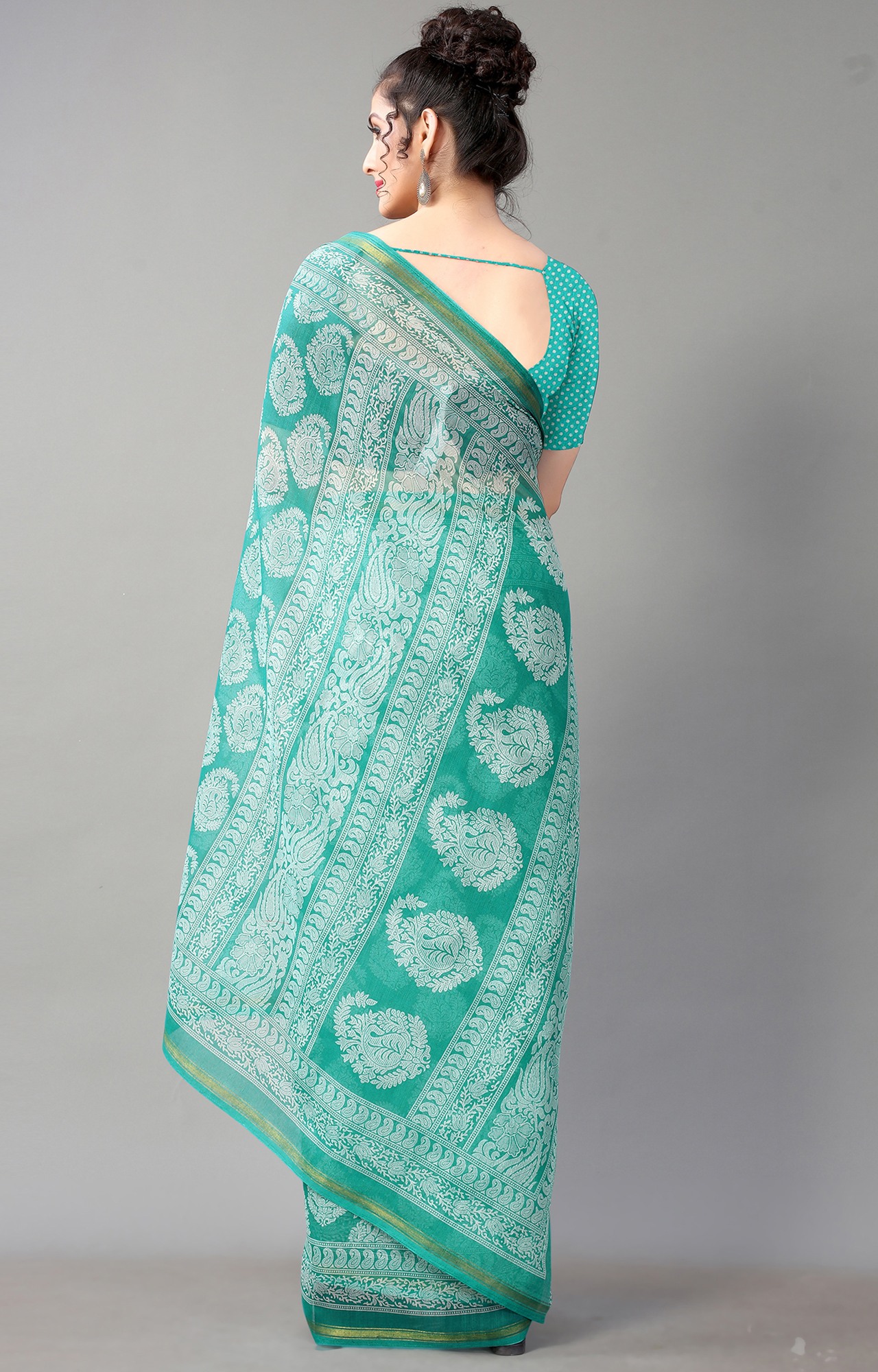 Women Turquoise Batick Block Print Casual Wear Saree-HAL21CTN00036TEAL