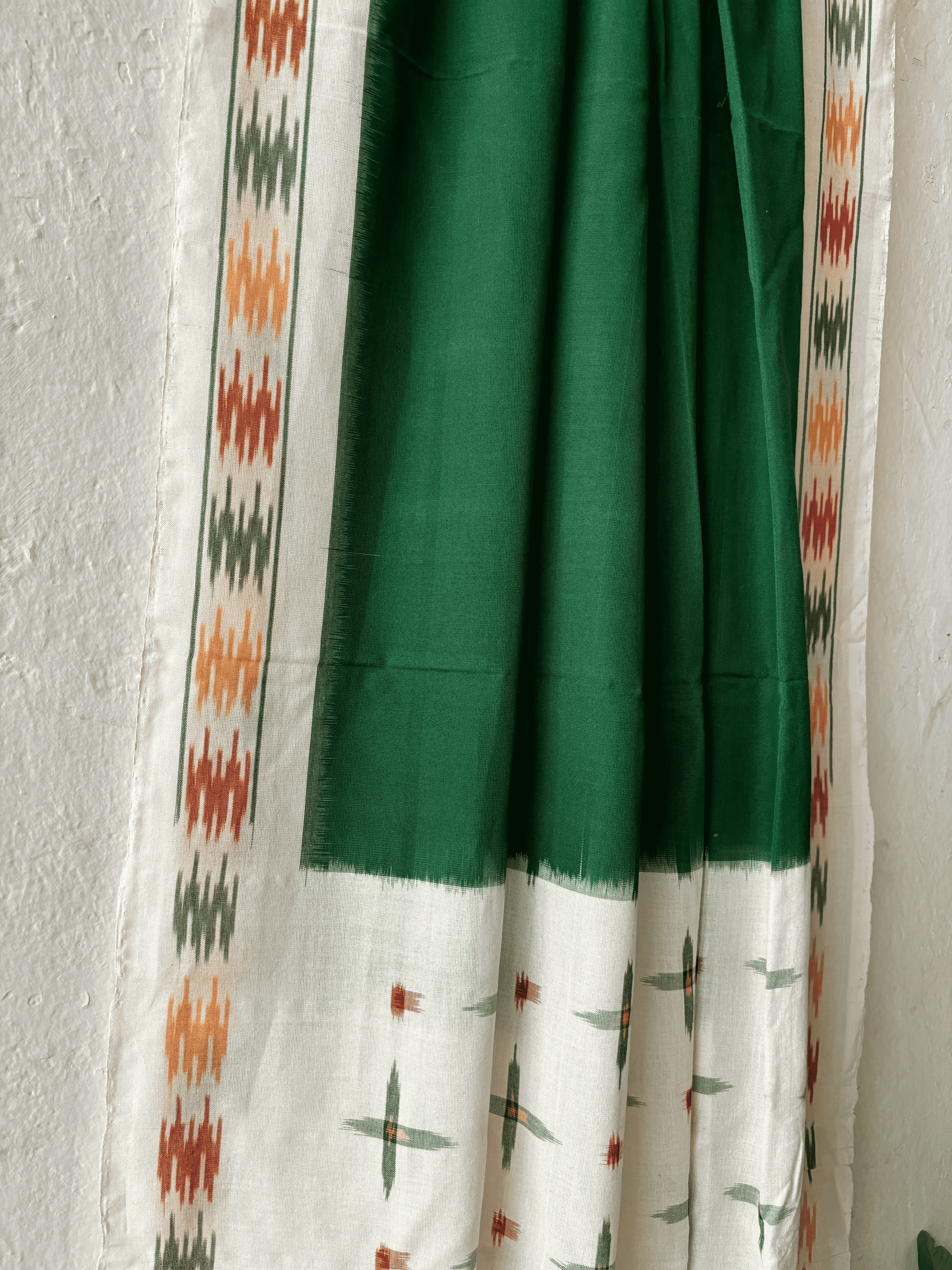 Cotton Green Plain Ikat Duppata