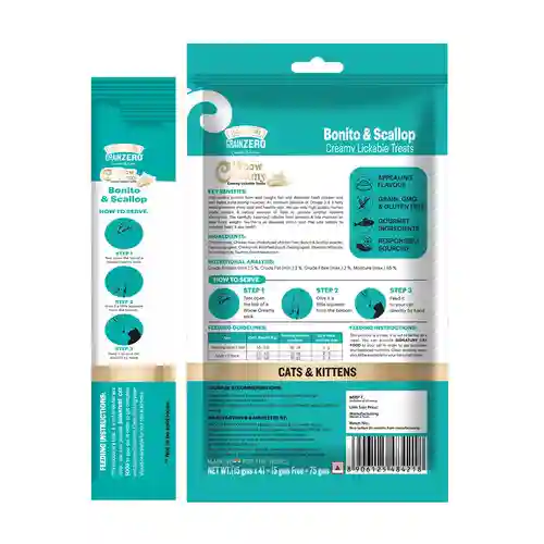 Grain Zero Bonito and Scallop Lickable Creamy Treats for Cats, 75g