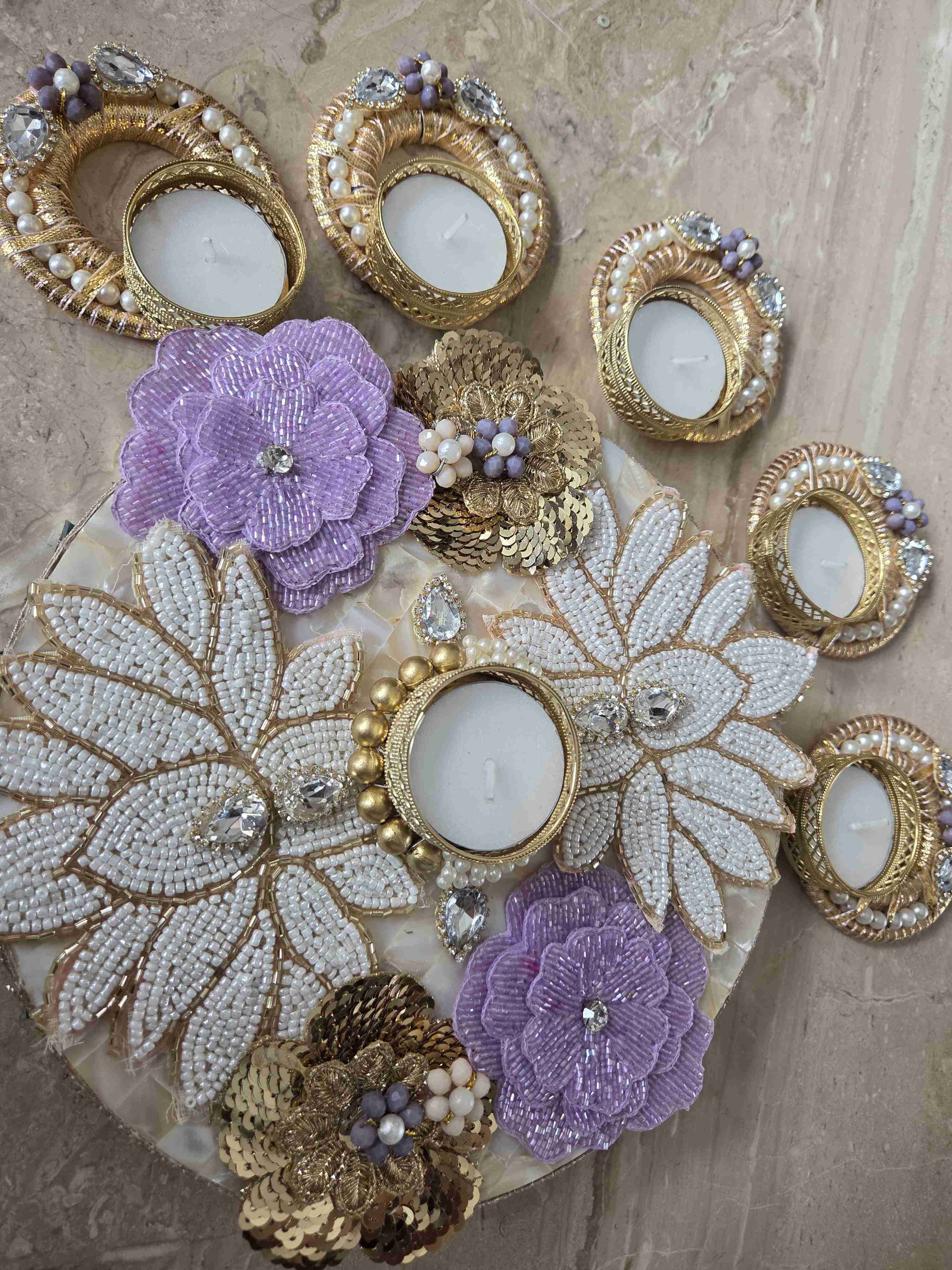 Purple Flower Mother of Pearl Rangoli set