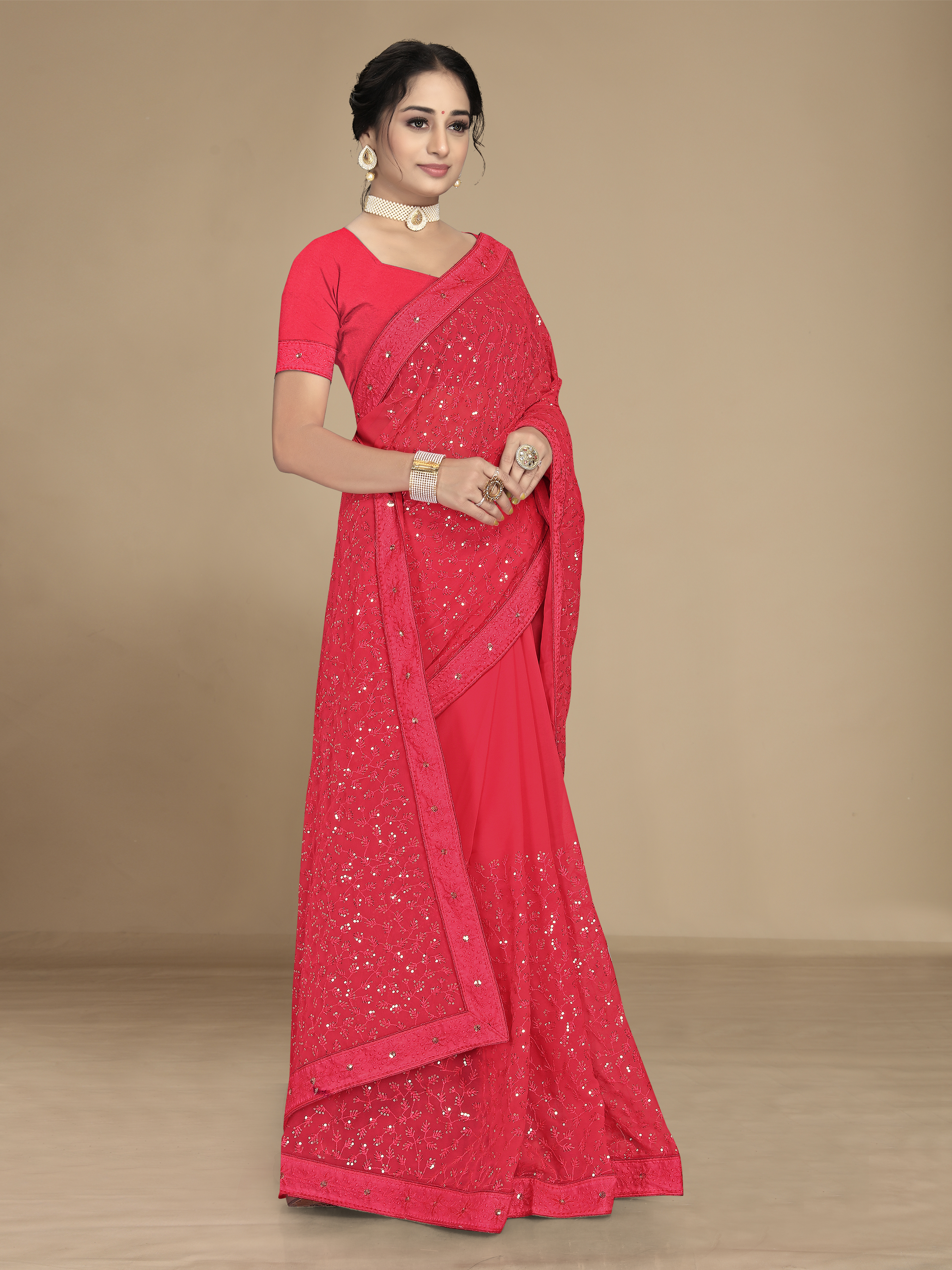 Soft Pink Designer Georgette Saree