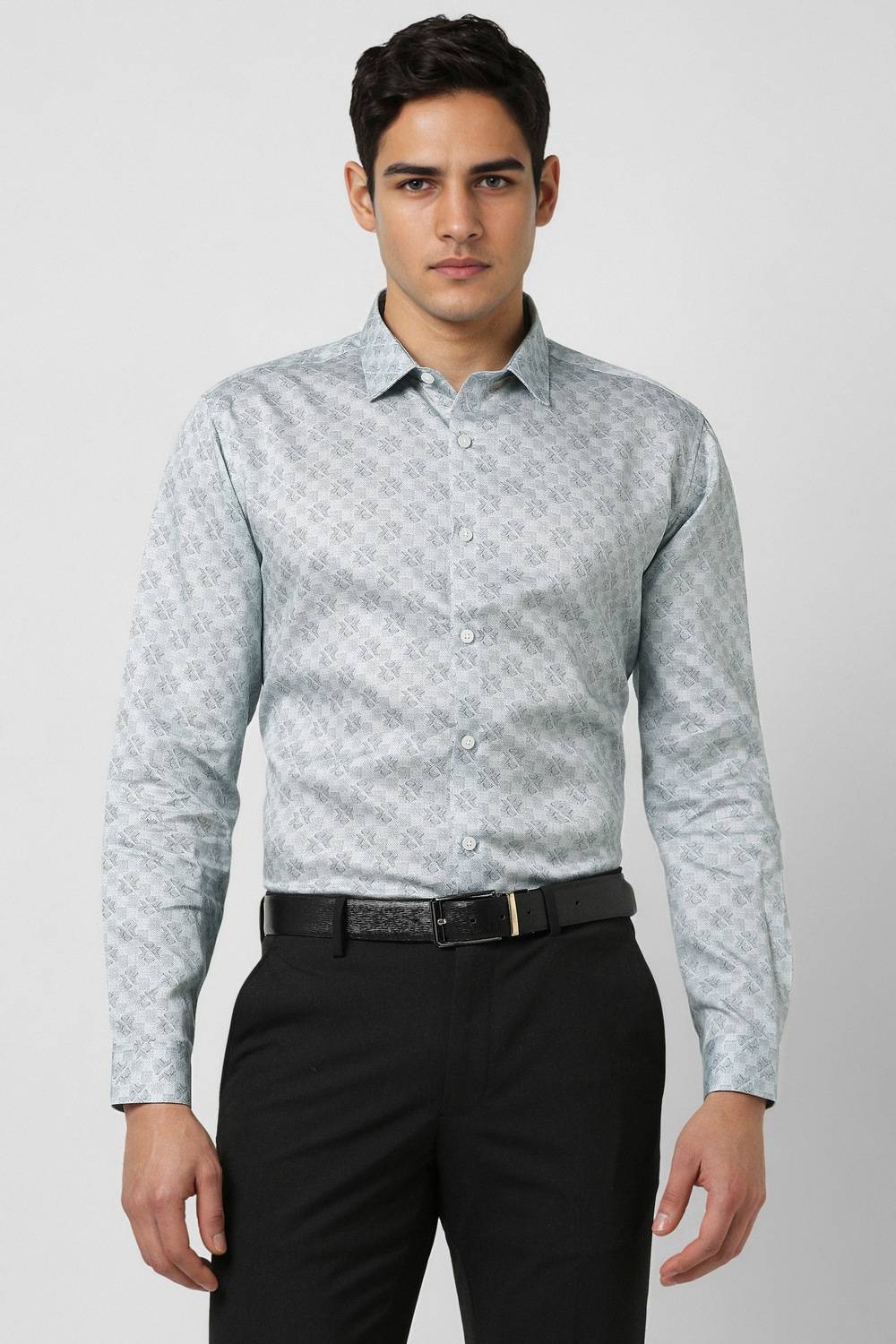 Men Grey Slim Fit Print Full Sleeves Party Shirt