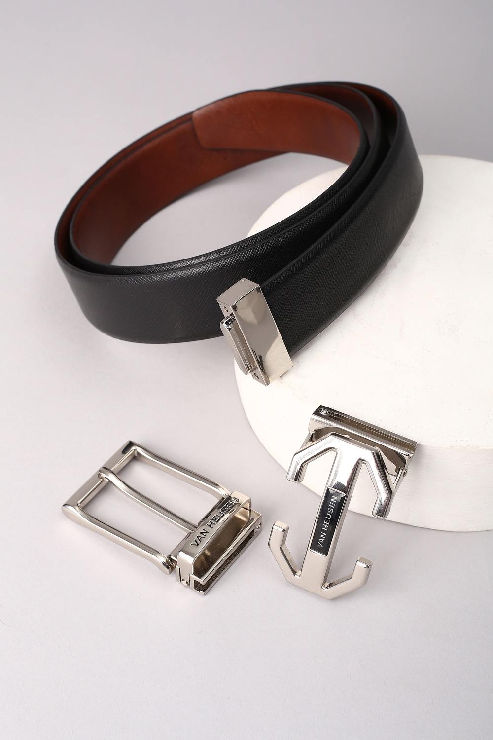Men Black Textured Formal Belt