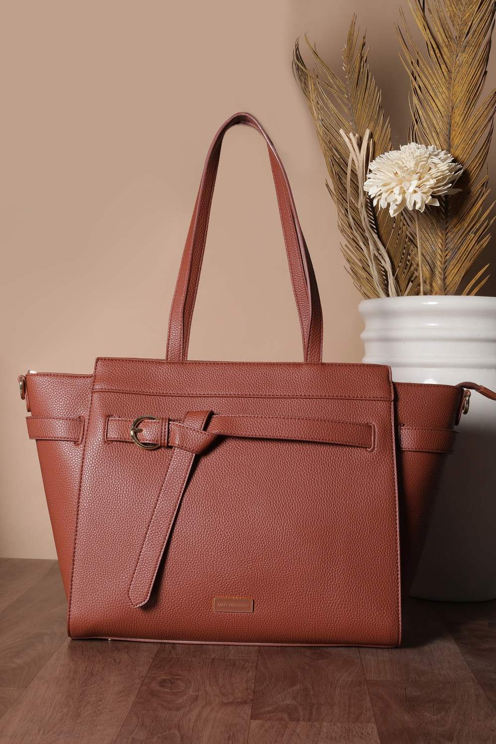 Women Brown Textured Formal Handbag