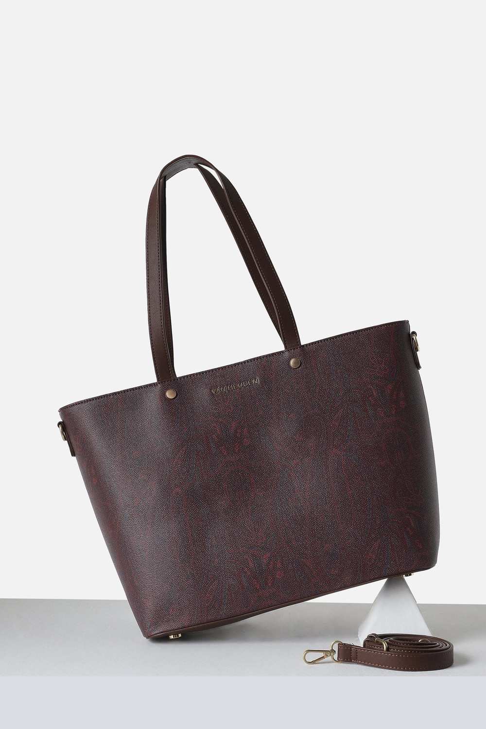Women Maroon Print Formal Handbag