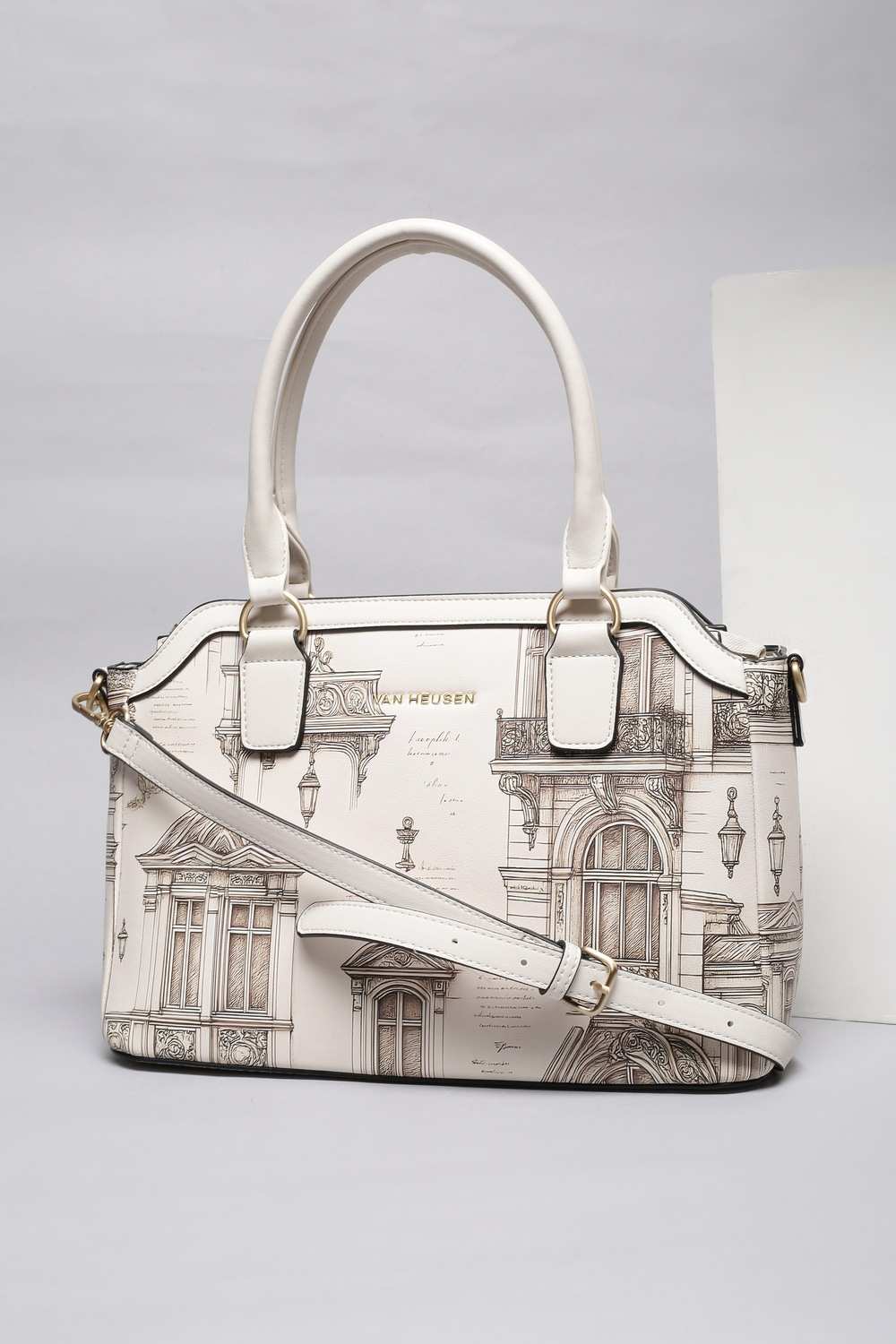 Women Beige Print Casual Handbag