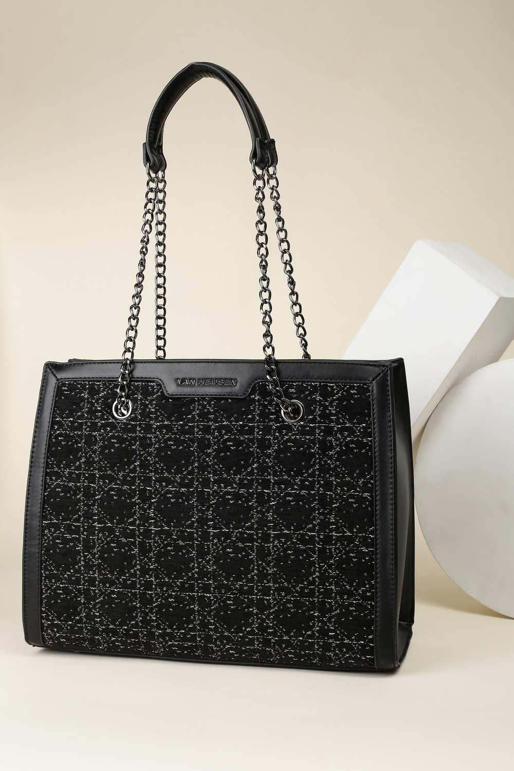 Women Black Textured Casual Handbag
