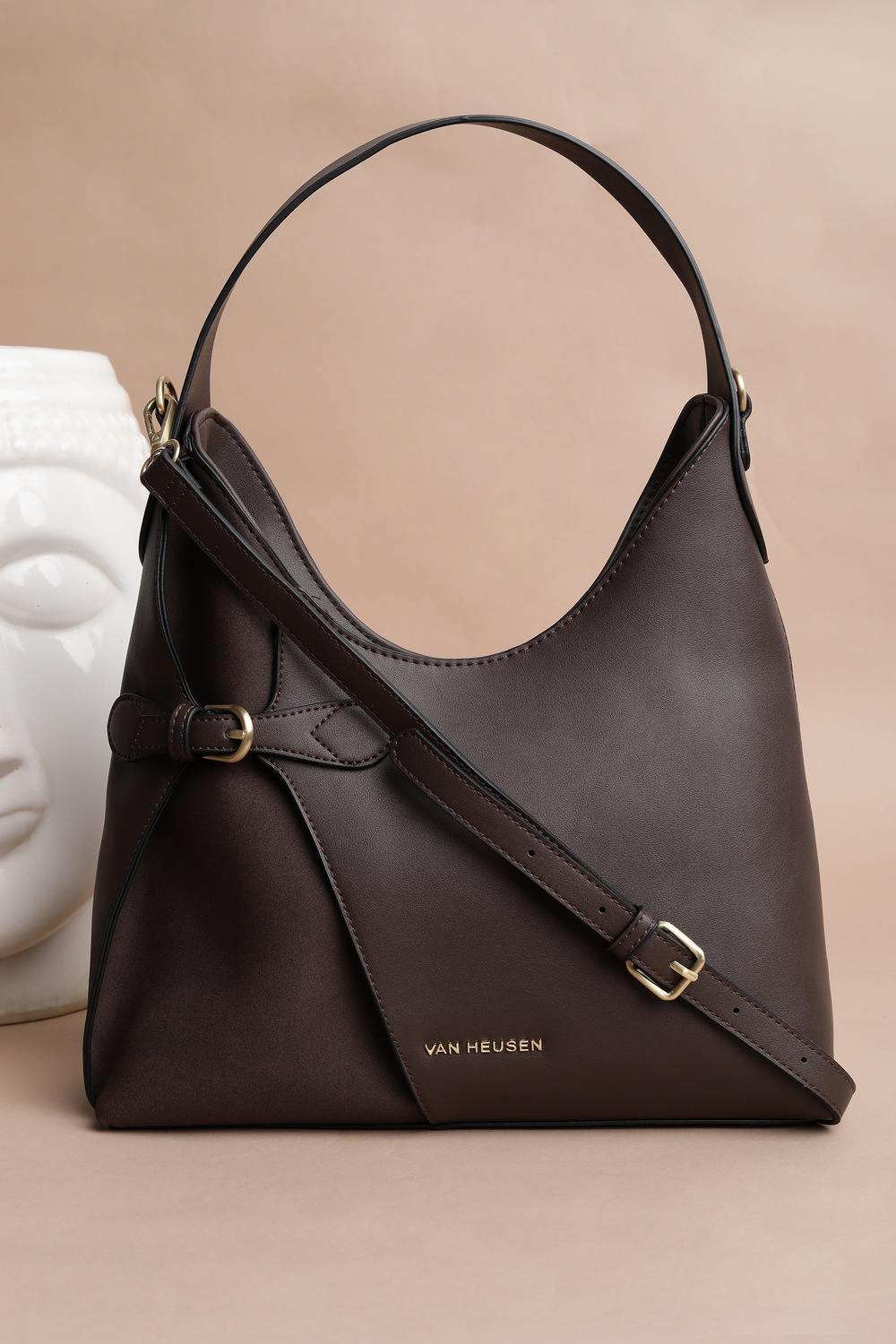 Women Brown Solid Casual Handbag