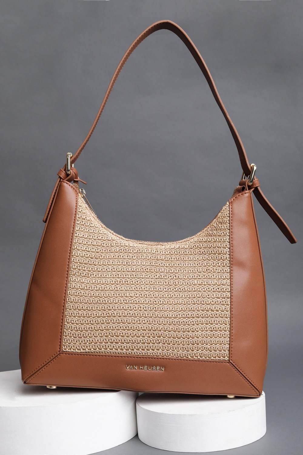 Women Beige Patterned Casual Handbag