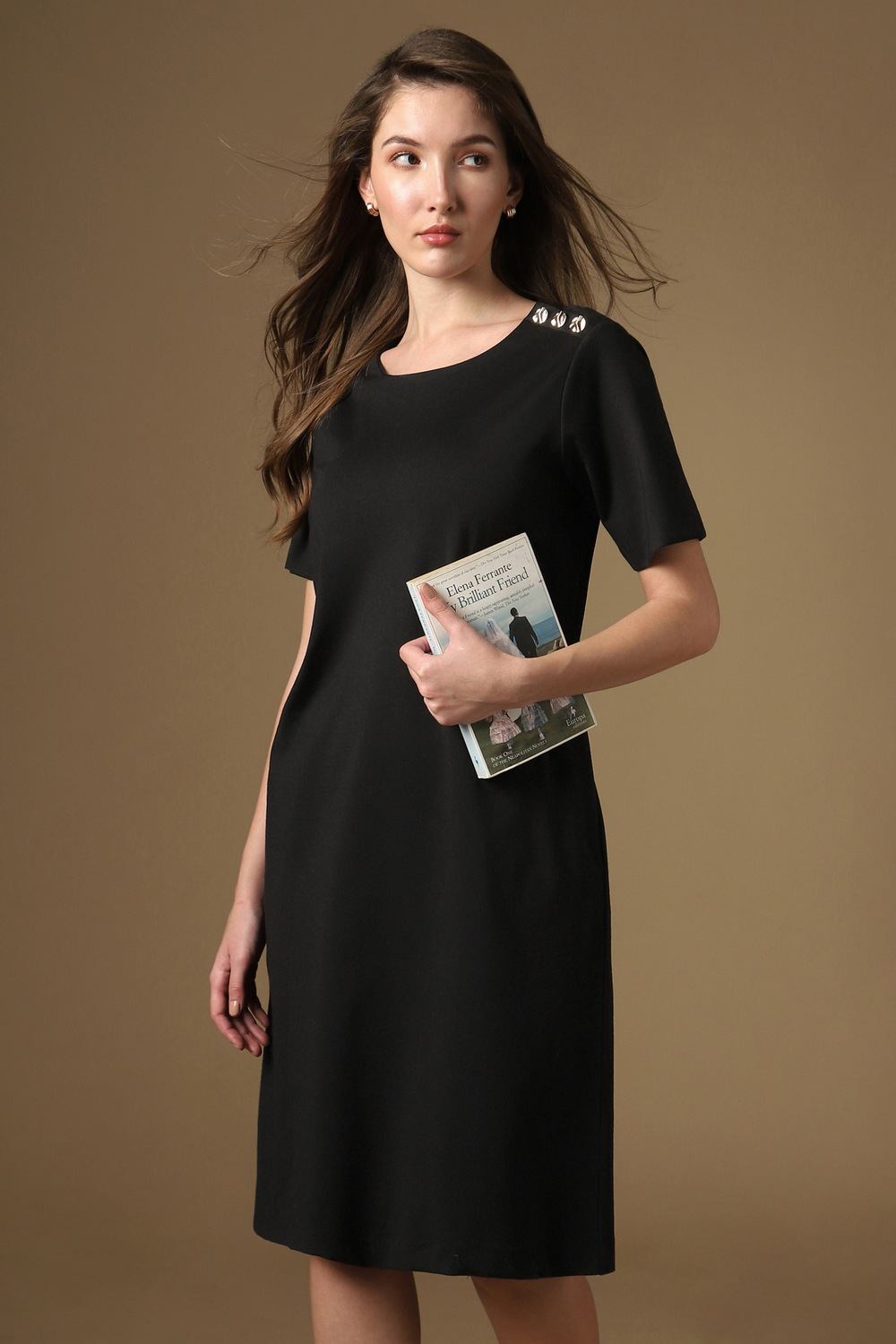Women Black Solid Knee Length Casual Dress