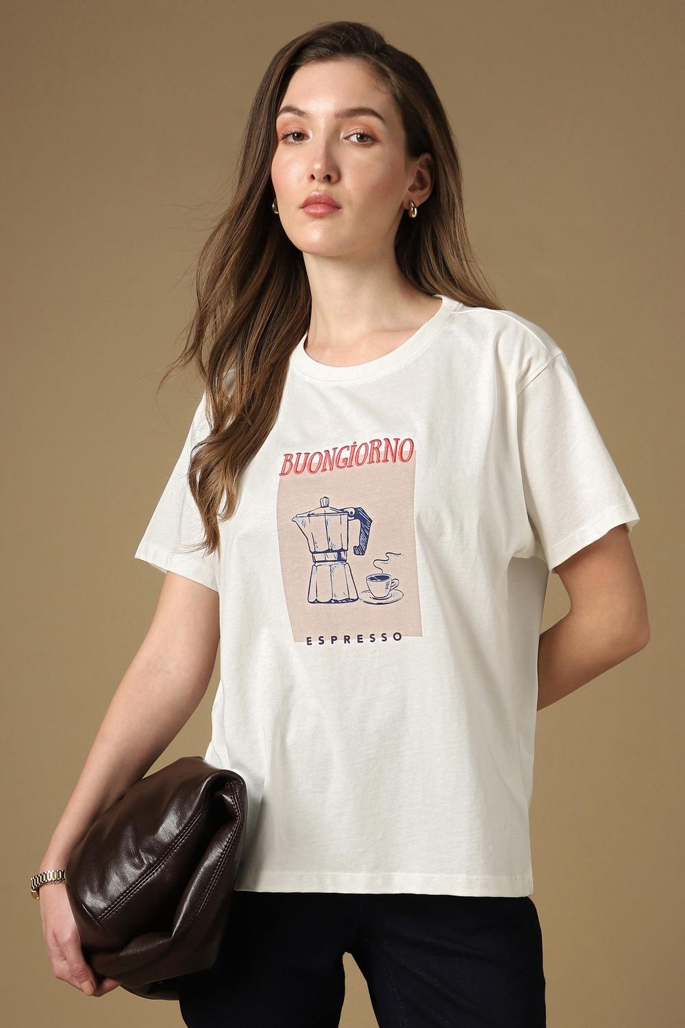 Women White Graphic Print Casual Round Neck Top