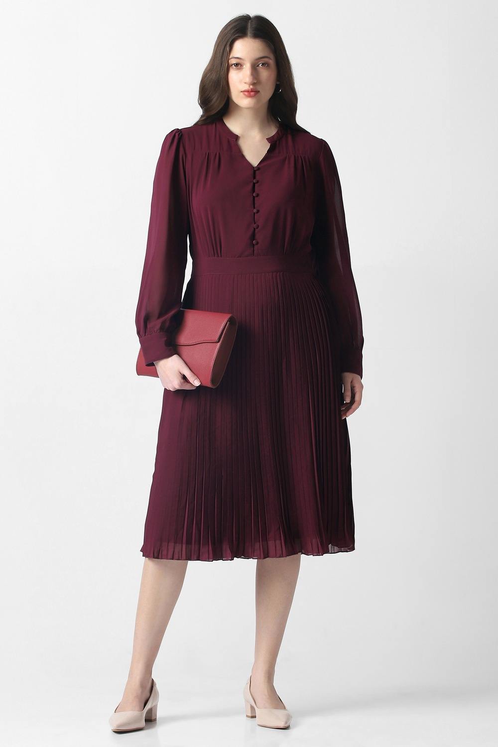 Women Maroon Solid Party Dress