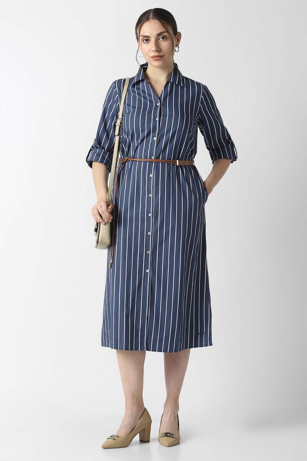 Women Navy Stripe Formal Dress