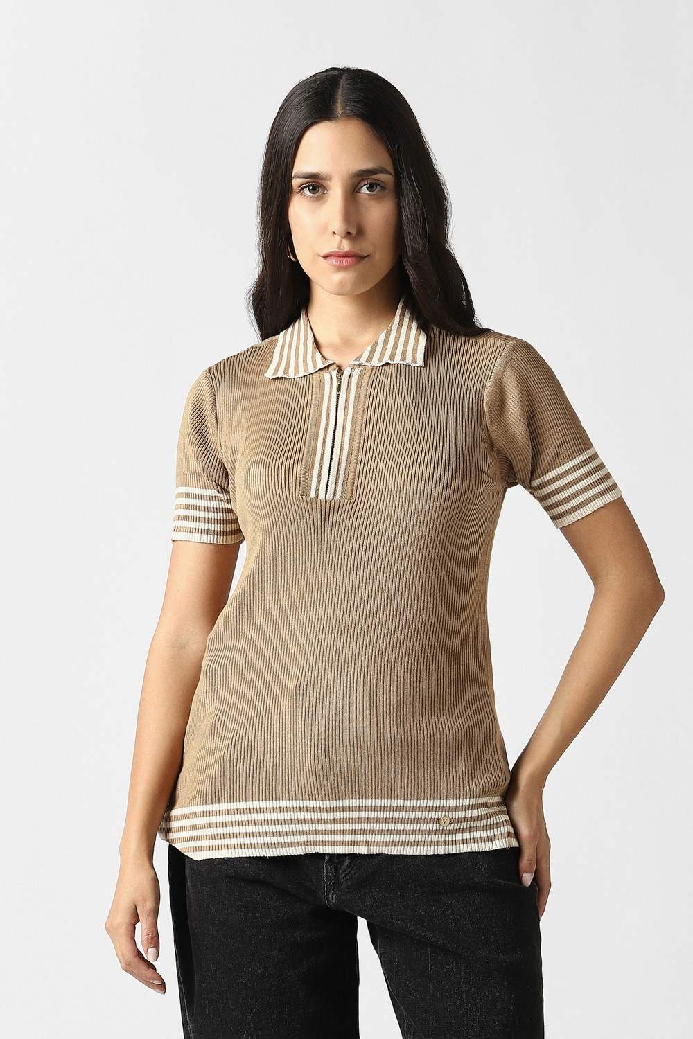 Women Brown Solid Formal Stylized Neck Top
