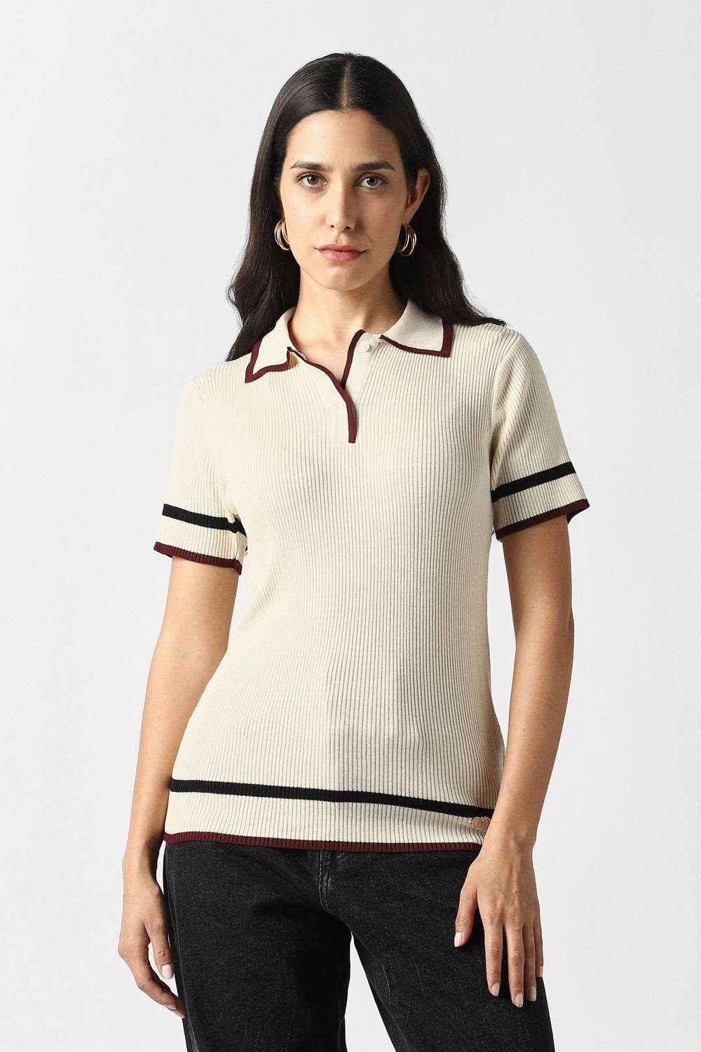 Women Beige Solid Formal Stylized Neck Top