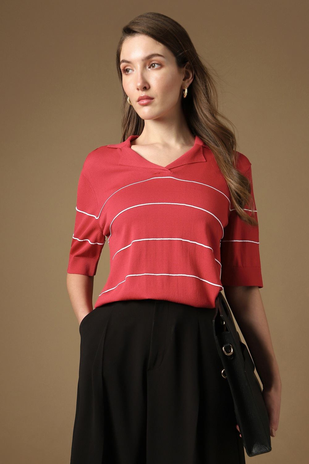 Women Red Stripe Casual Top