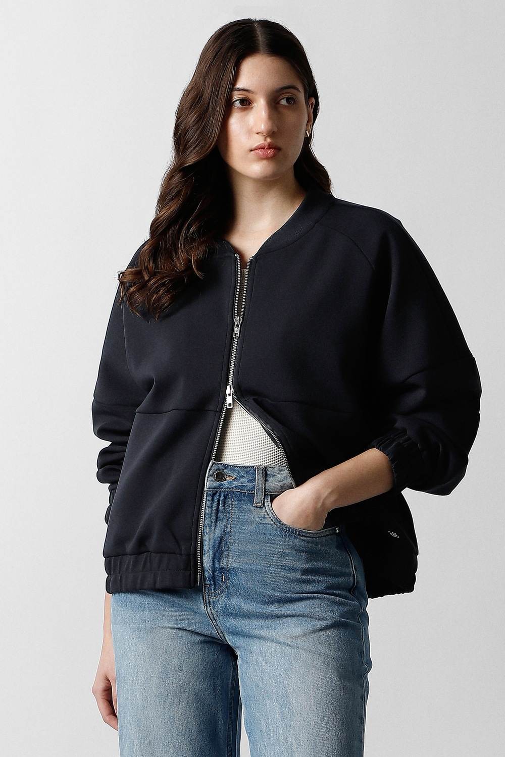 Women Navy Solid Casual Jacket