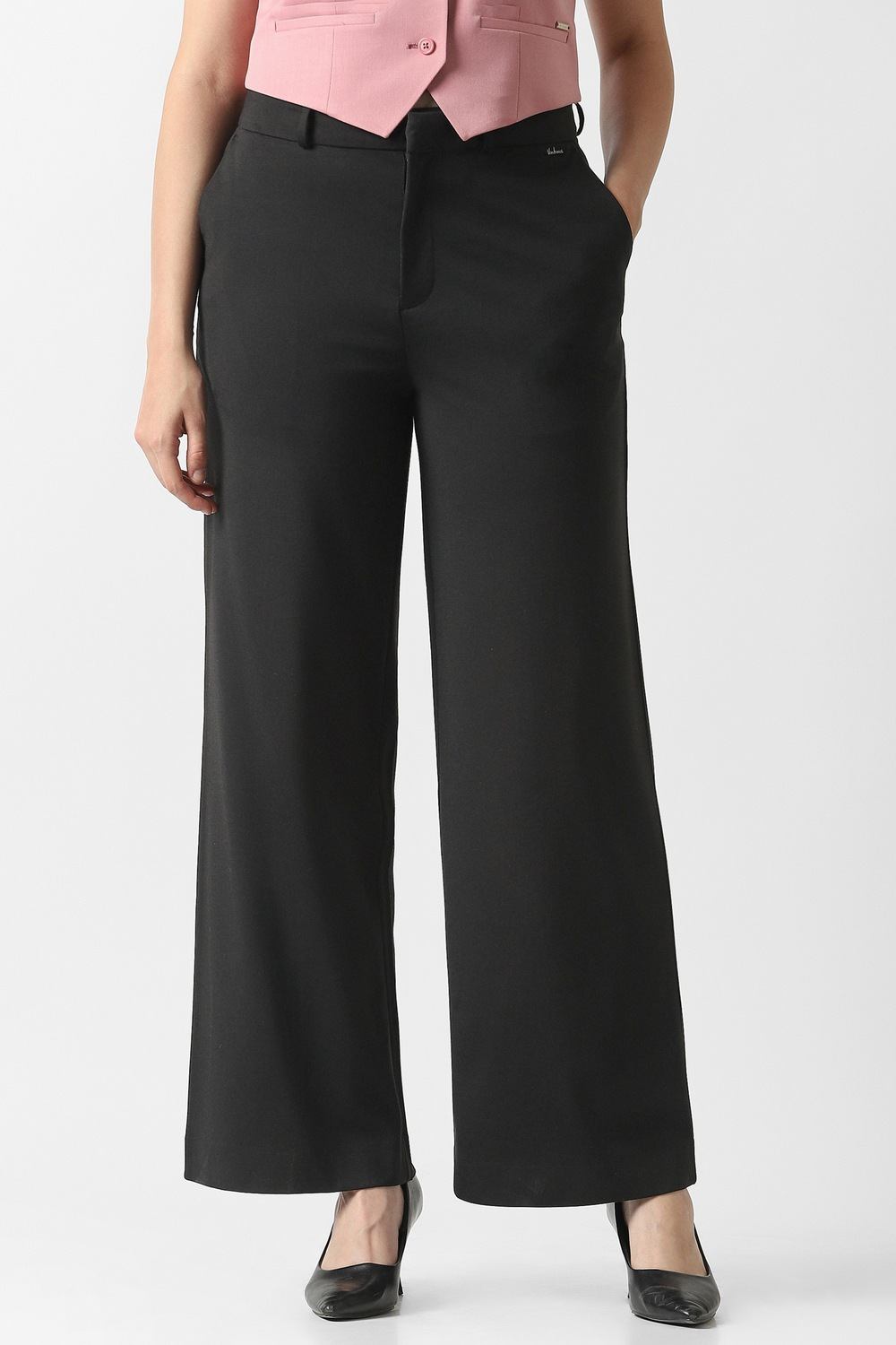 Women Black Solid Formal Trousers