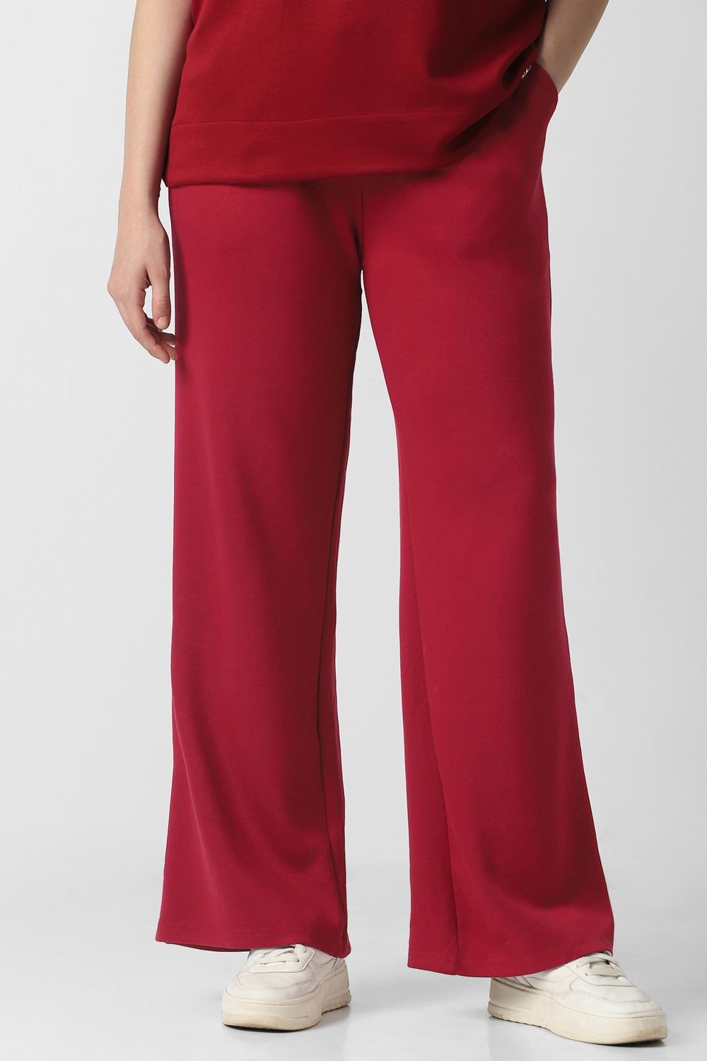Women Red Solid Formal Trousers