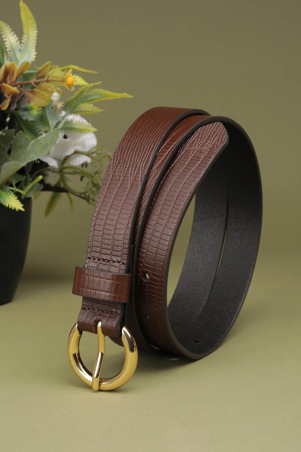 Women Brown Textured Casual Belt