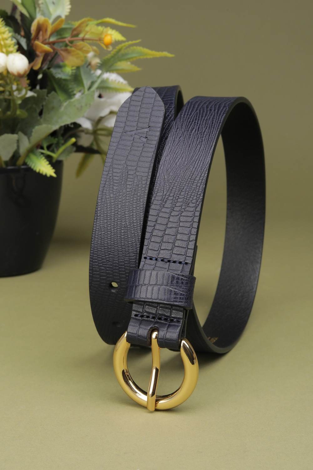 Women Navy Textured Casual Belt