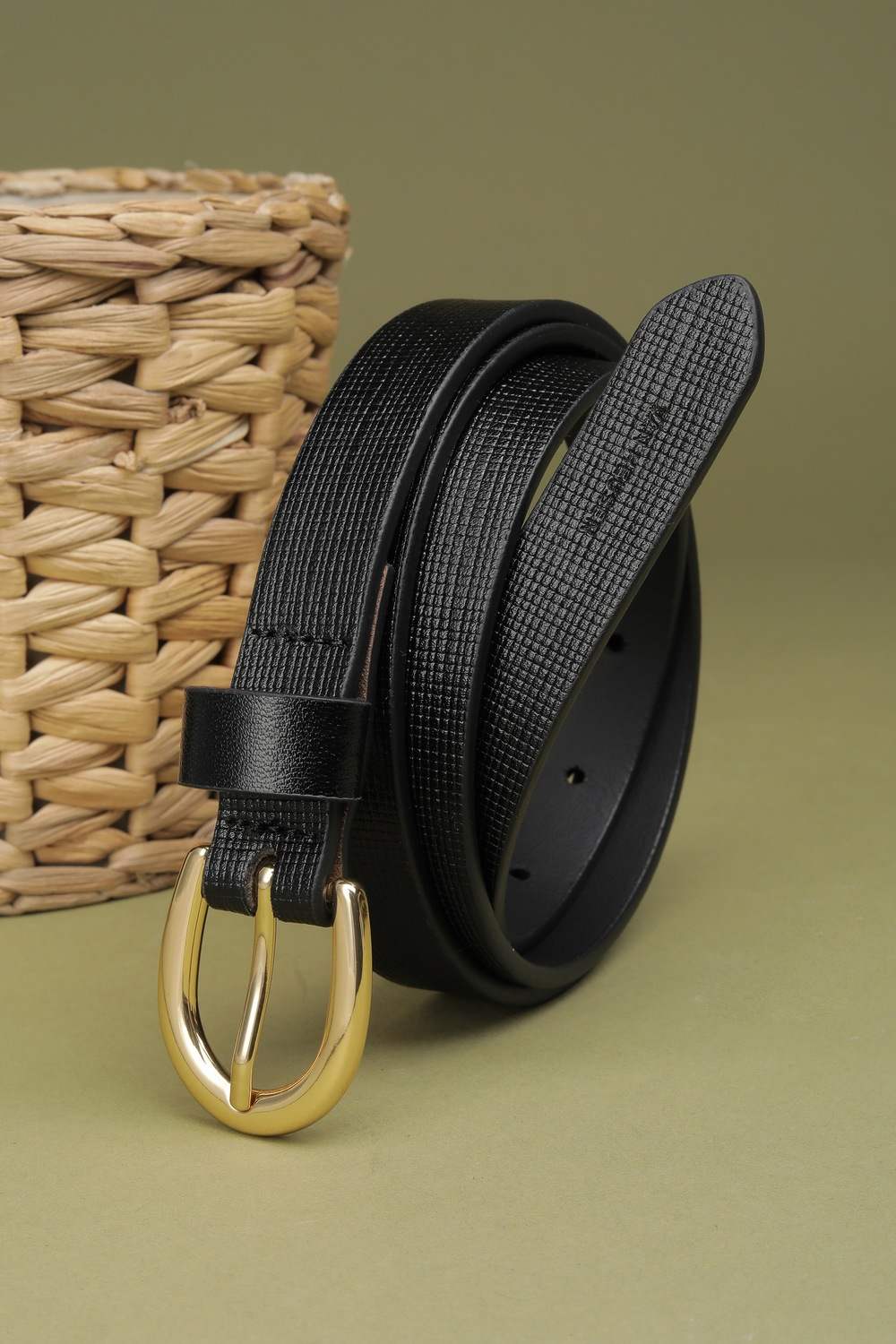 Women Black Textured Casual Belt